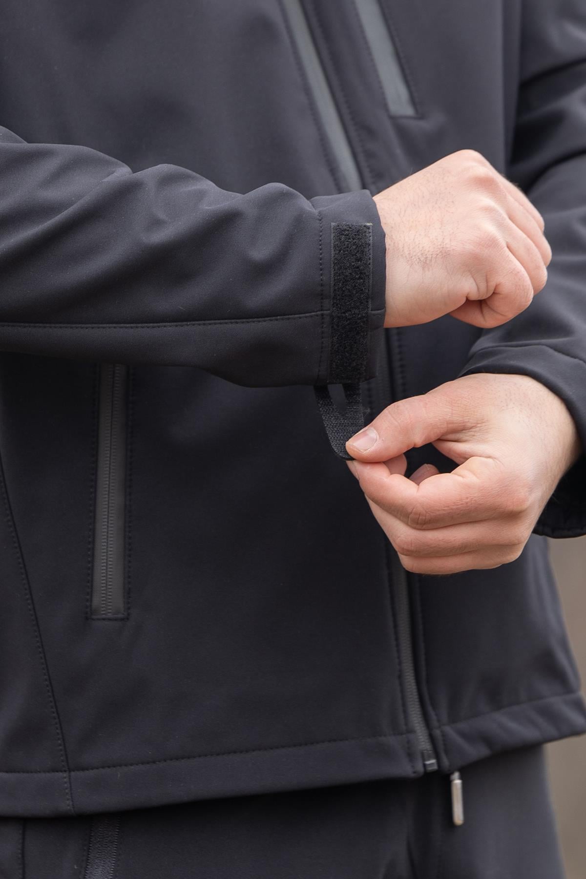 hugluoutdoorSiyah Kapüşonlu Softshell Mont
