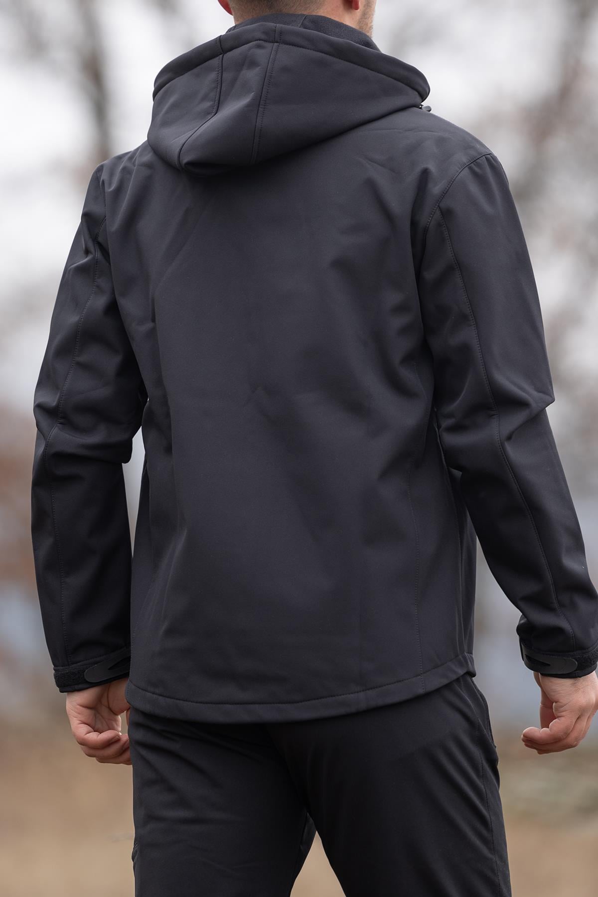 hugluoutdoorSiyah Kapüşonlu Softshell Mont