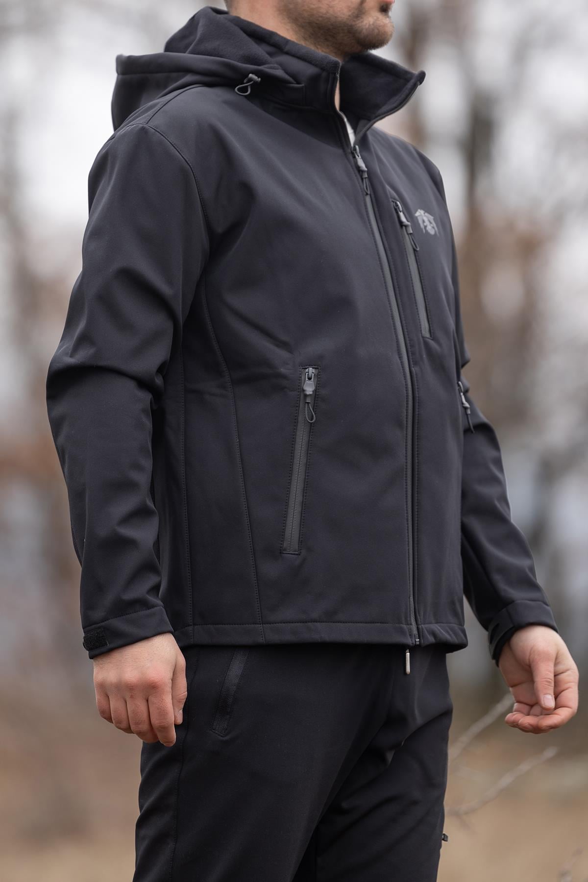 hugluoutdoorSiyah Kapüşonlu Softshell Mont
