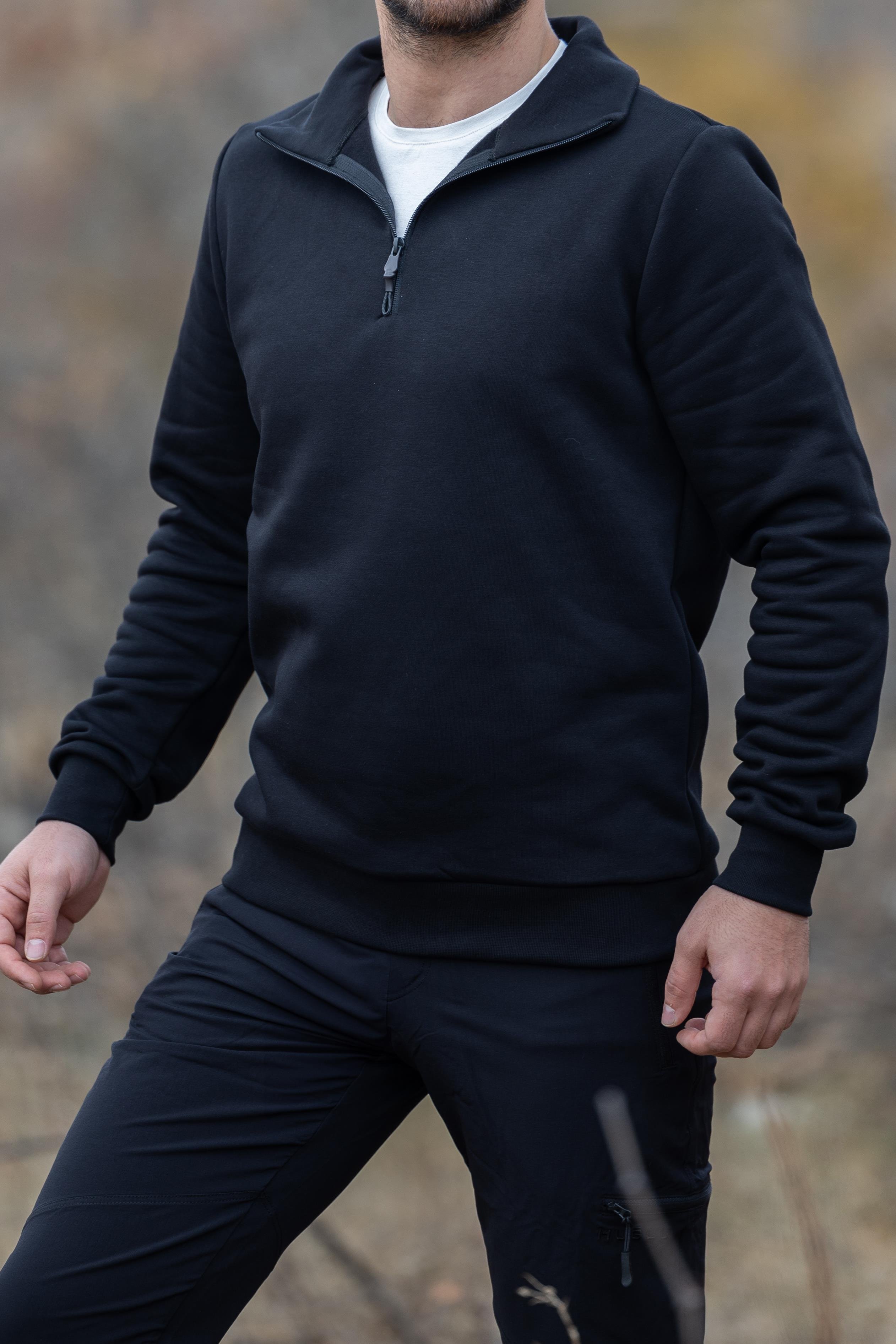 hugluoutdoorSiyah Yarım Fermuarlı Sweatshirt