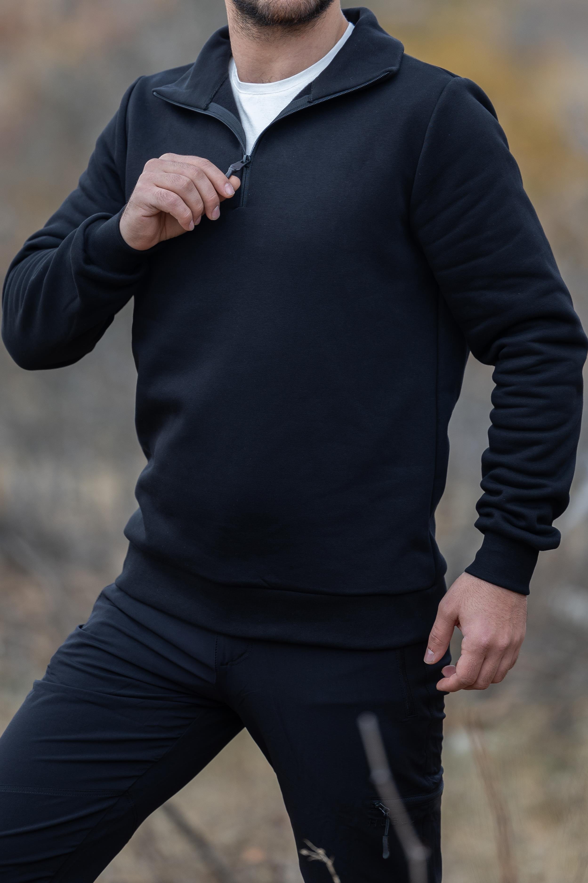 hugluoutdoorSiyah Yarım Fermuarlı Sweatshirt