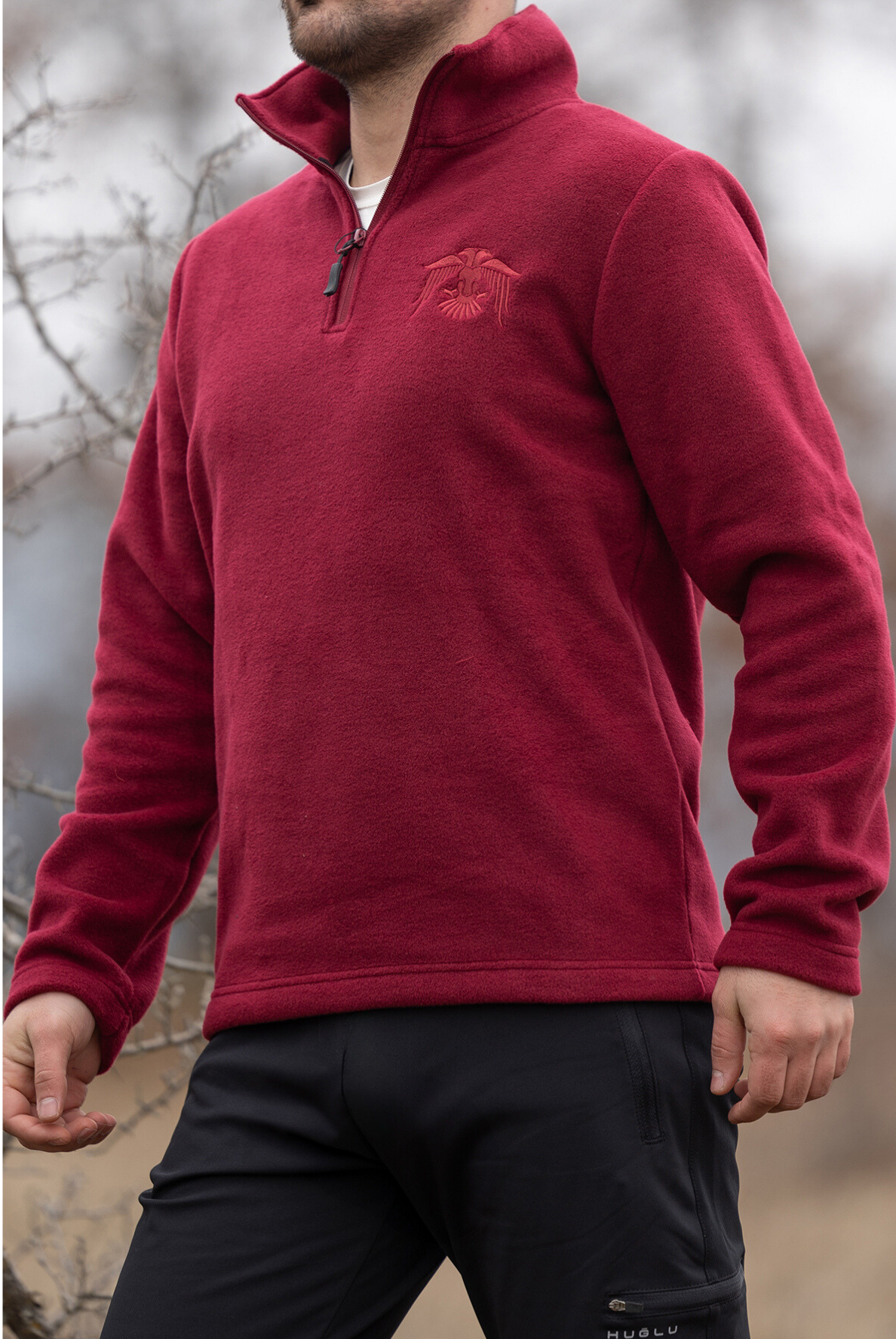 hugluoutdoorBordo Polar Sweatshirt Kartal Nakışlı 