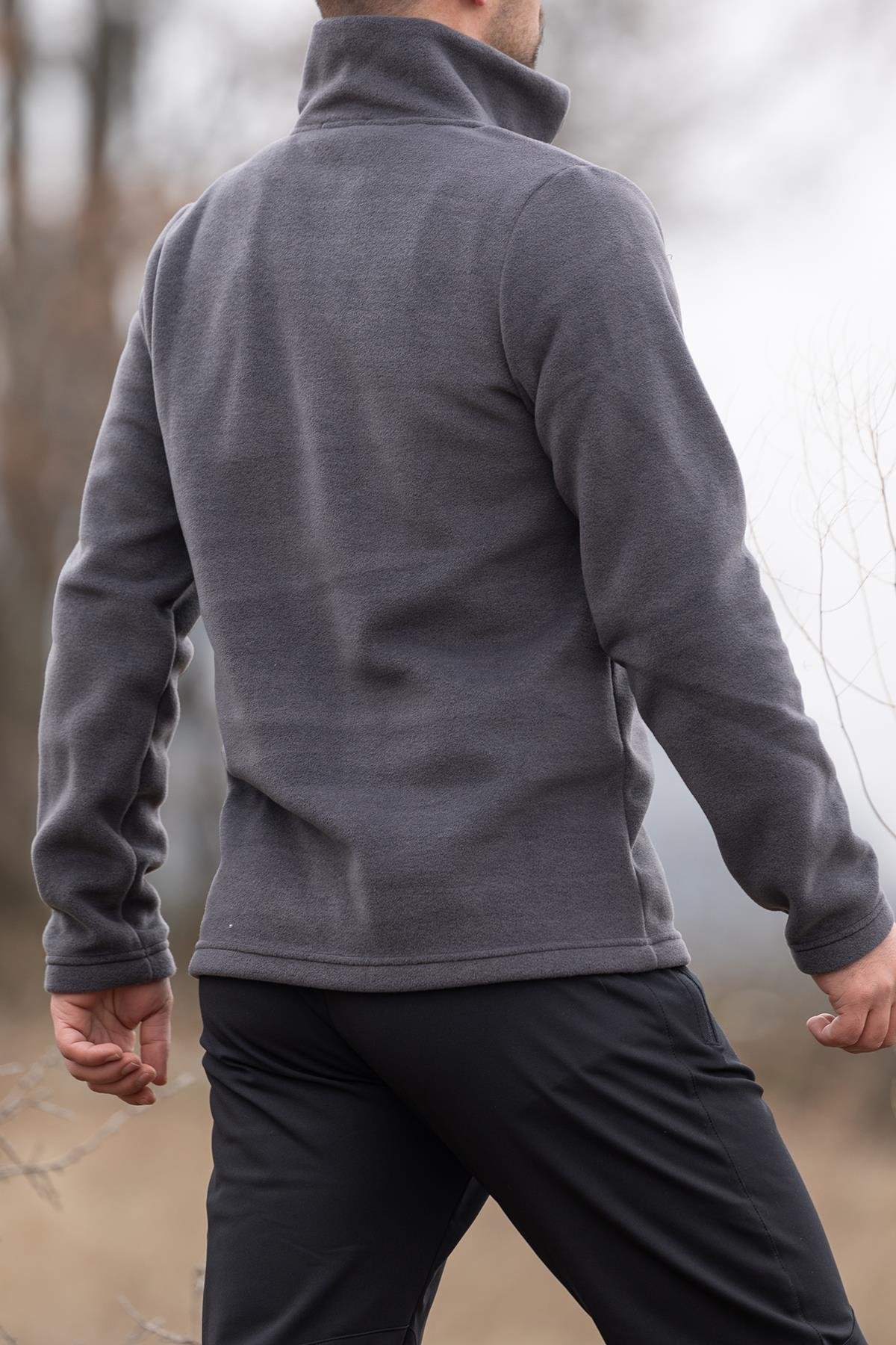 hugluoutdoorKoyu Gri Polar Sweatshirt Kartal Nakışlı 