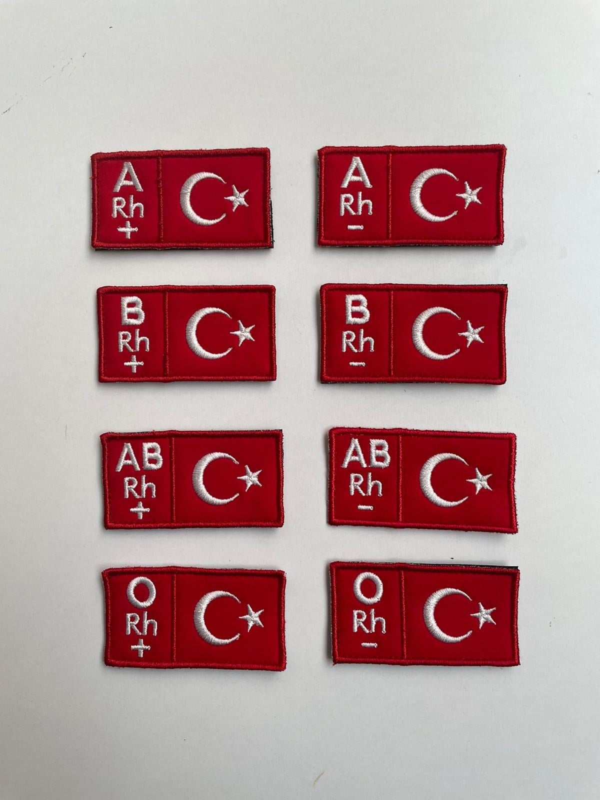 Türk Bayraklı Kan Grubu Aplikesi Cırt Bantlı