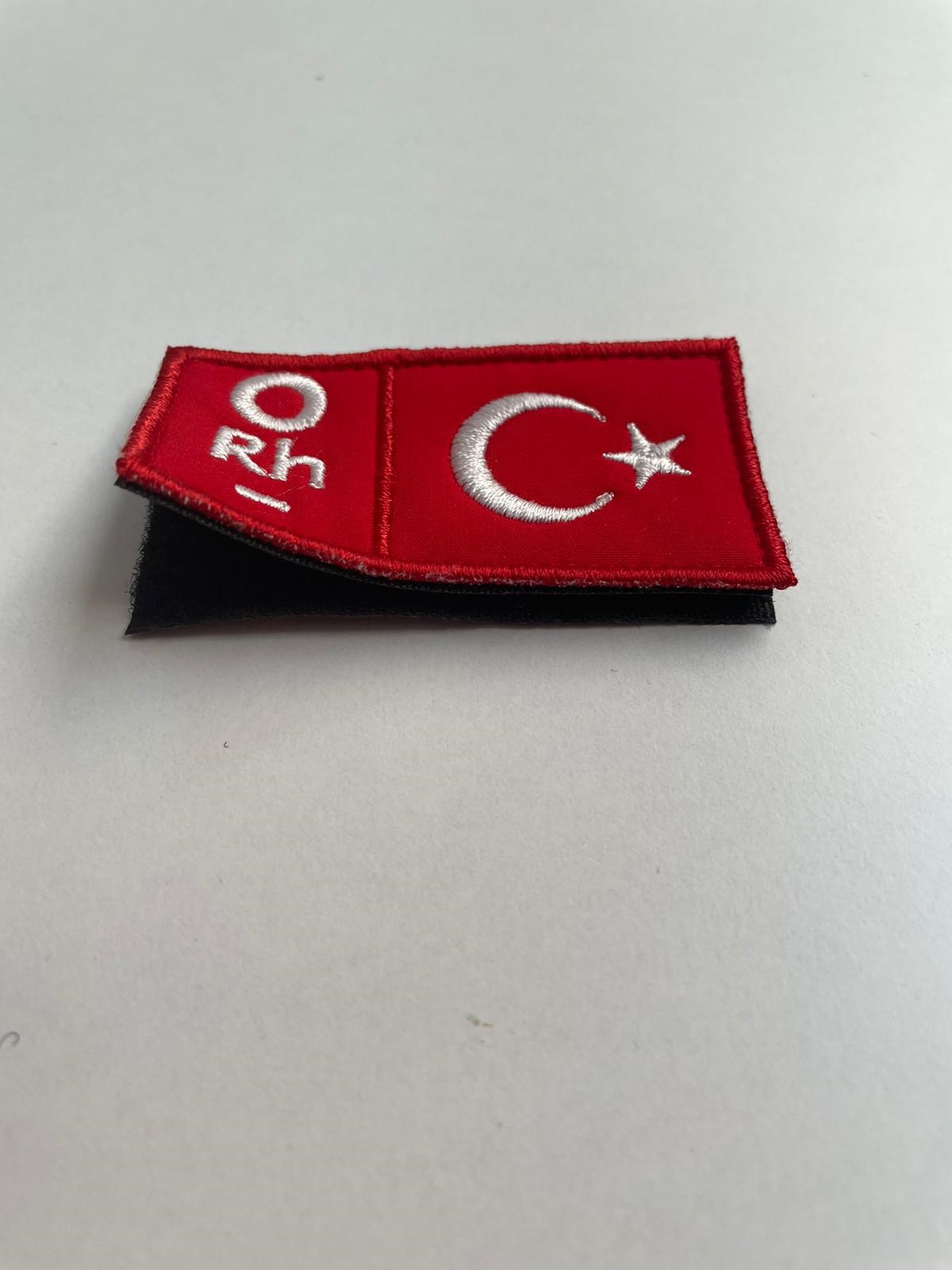 Türk Bayraklı Kan Grubu Aplikesi Cırt Bantlı