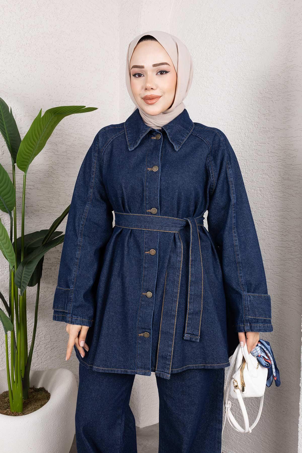 Apolet Detaylı Kot Takım Koyu Mavi