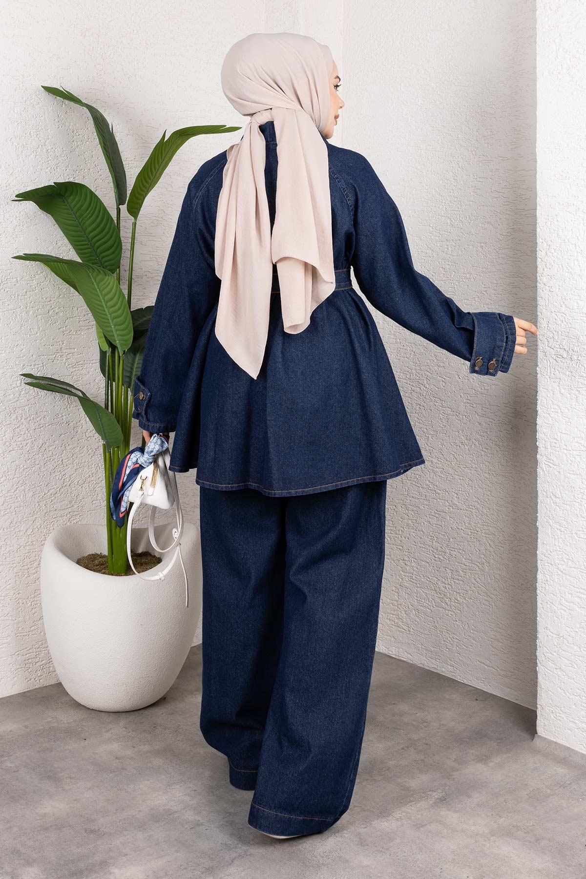 Apolet Detaylı Kot Takım Koyu Mavi