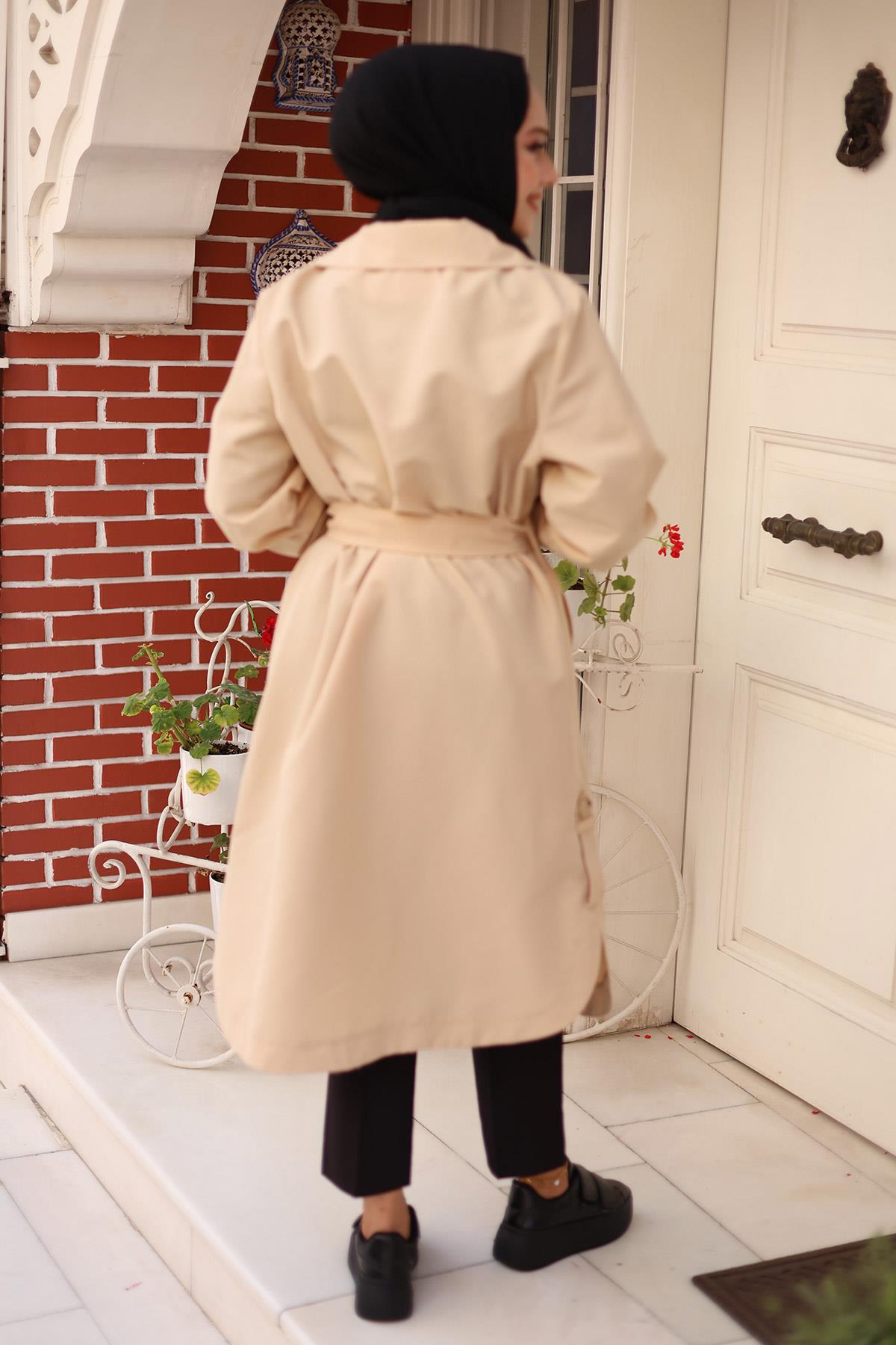 Apolet Detaylı Trençkot  Bej 4432