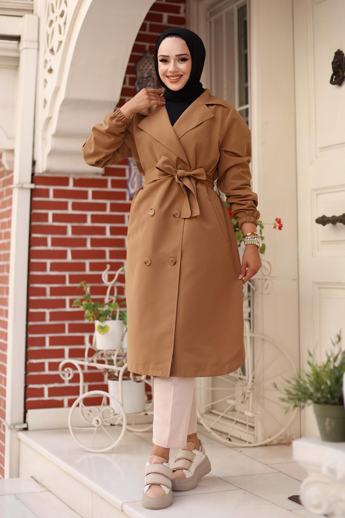 Apolet Detaylı Trençkot  Camel 4432