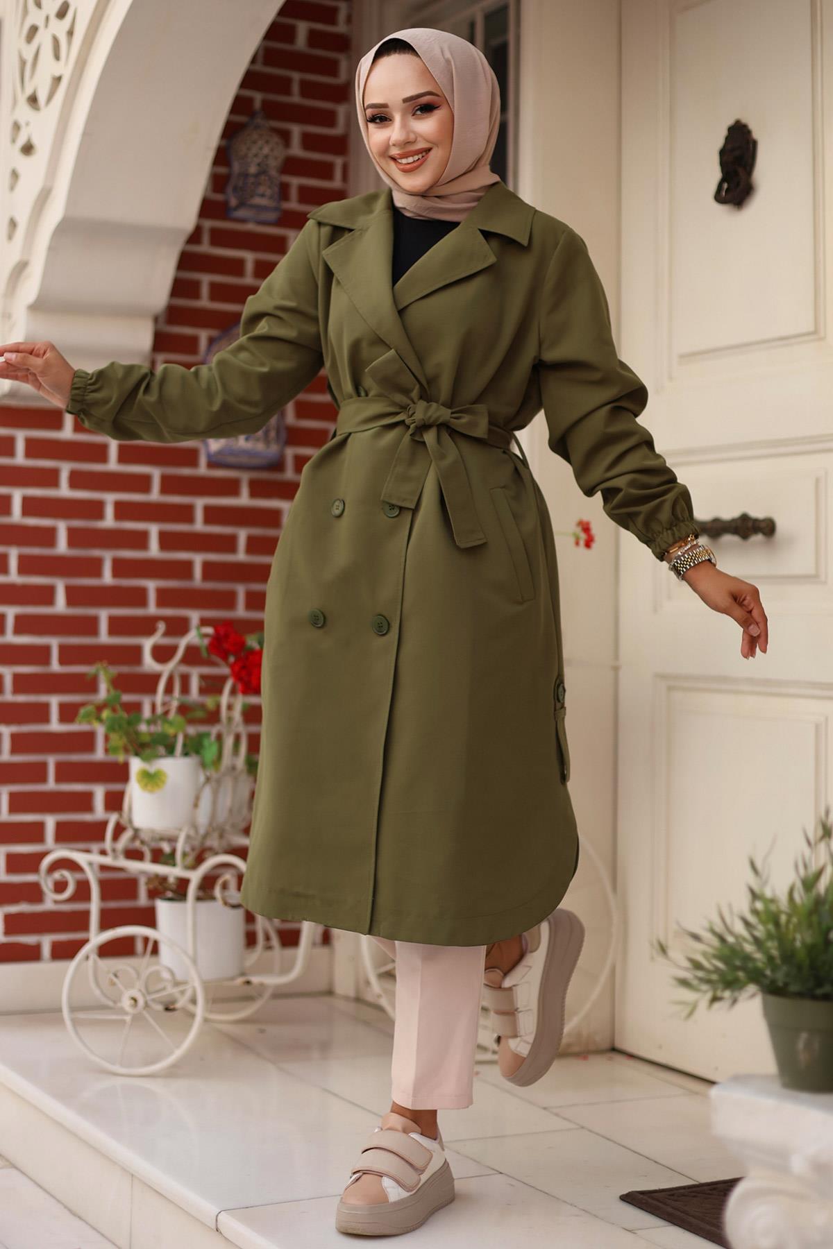 Apolet Detaylı Trençkot  Haki 4432