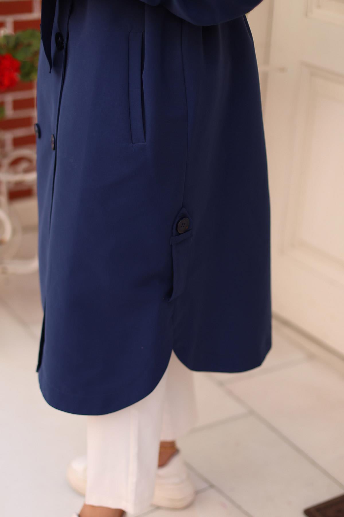 Apolet Detaylı Trençkot  İndigo 4432