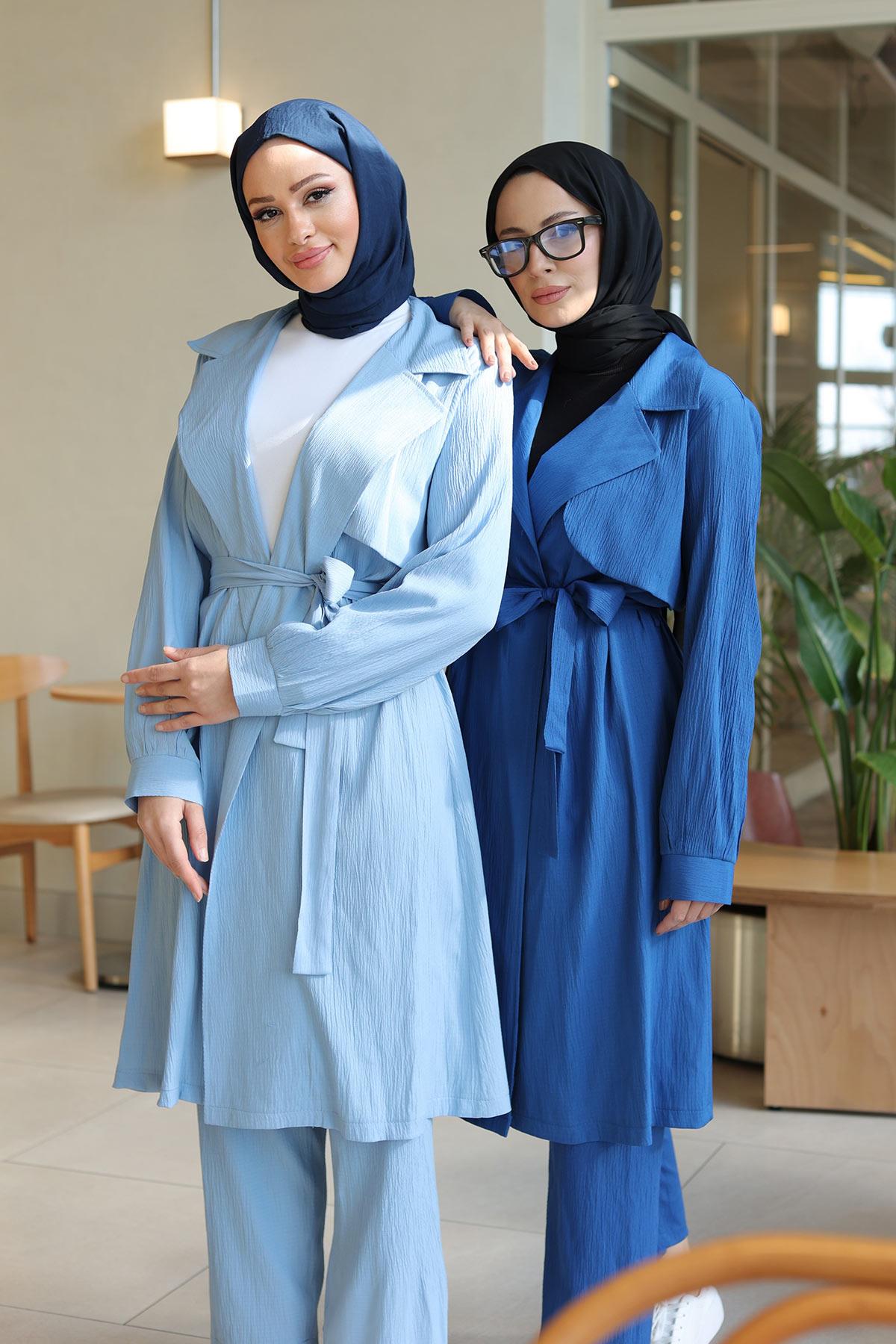 Ay Parça Detaylı Takım Bebe Mavisi