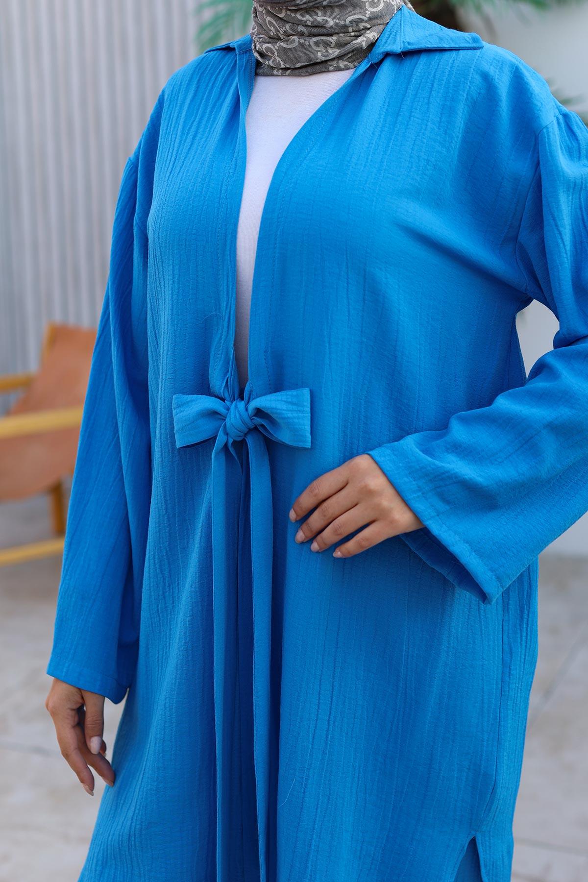 Bağlama Detaylı Kimono Takım Deniz Mavisi 1225