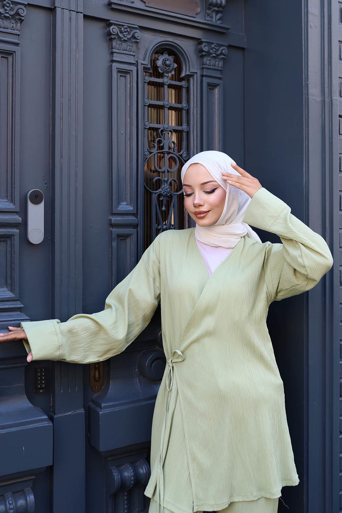 Bağlama Detaylı Kimono Takım Mint Yeşili