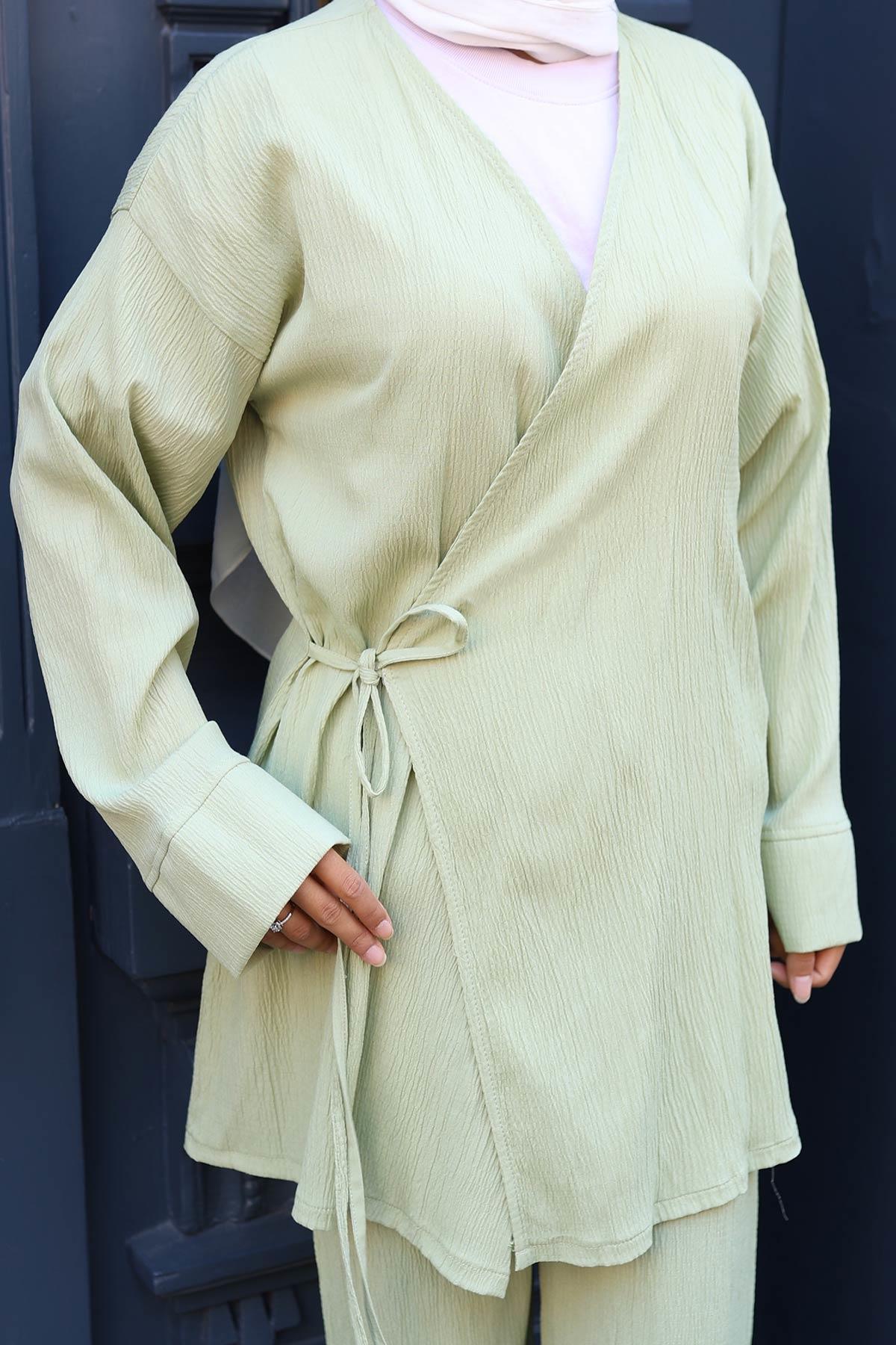 Bağlama Detaylı Kimono Takım Mint Yeşili