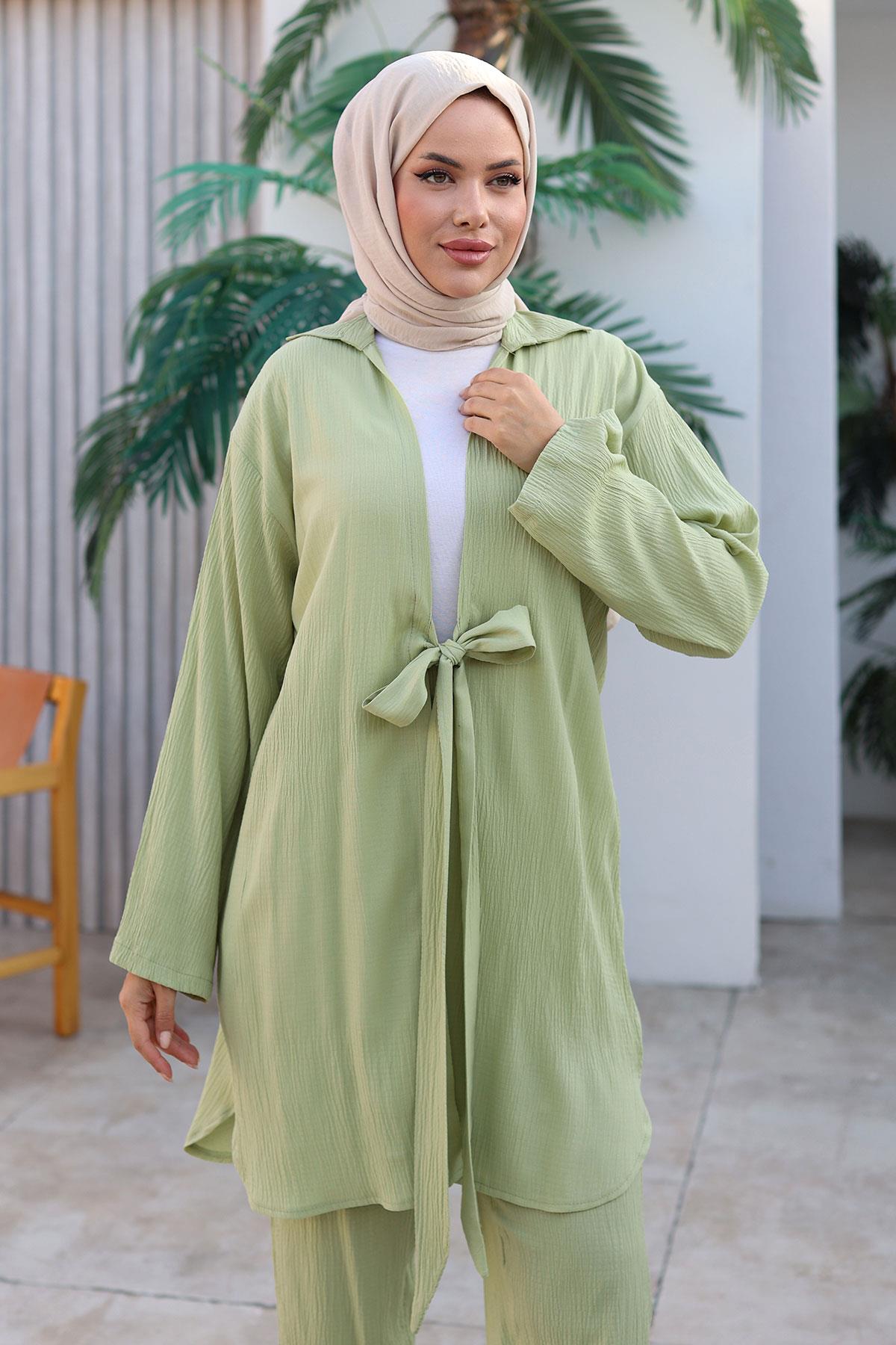 Bağlama Detaylı Kimono Takım Mint Yeşili 1225