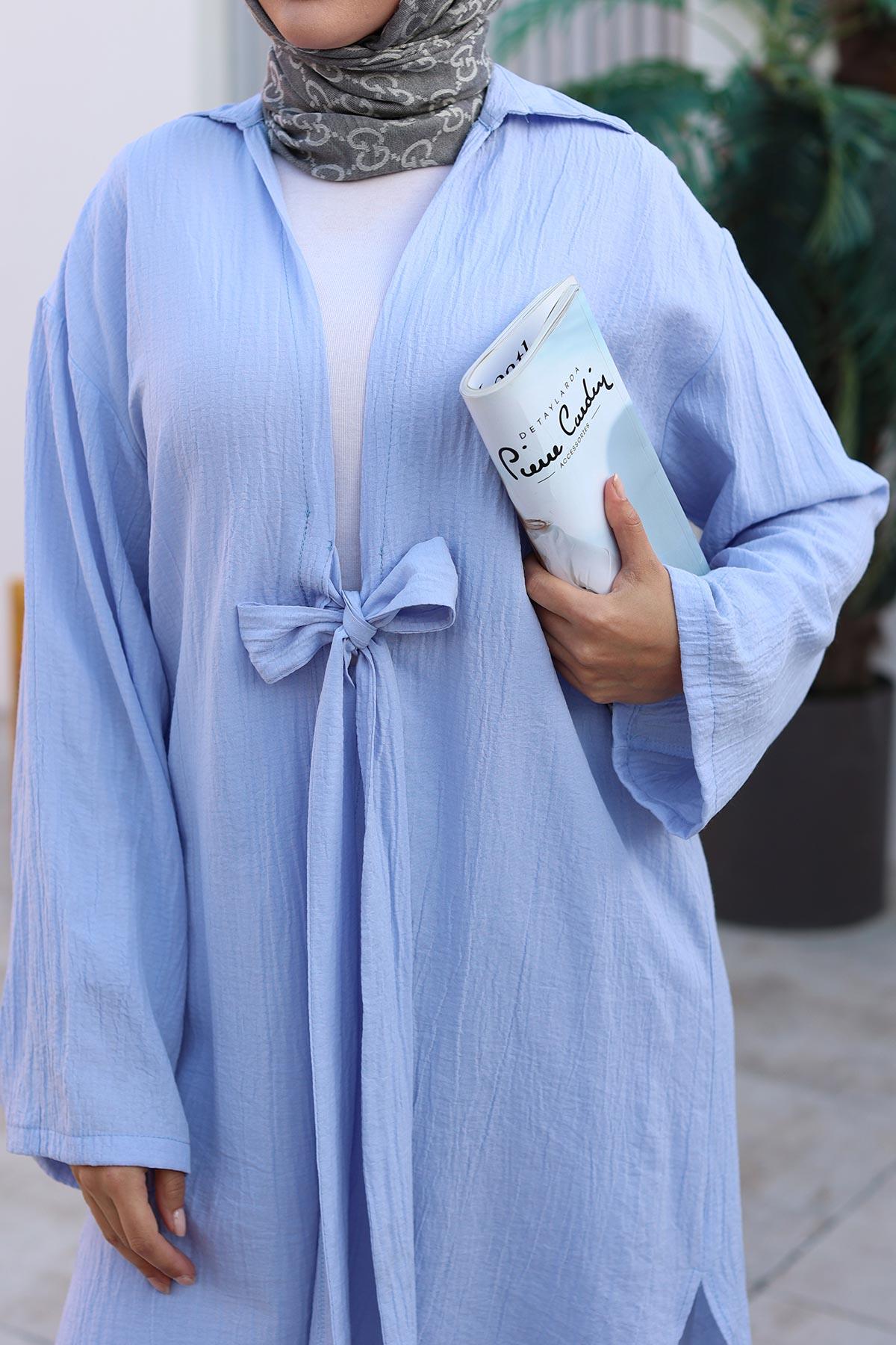 Bağlama Detaylı Kimono Takım Pastel Mavisi 1225