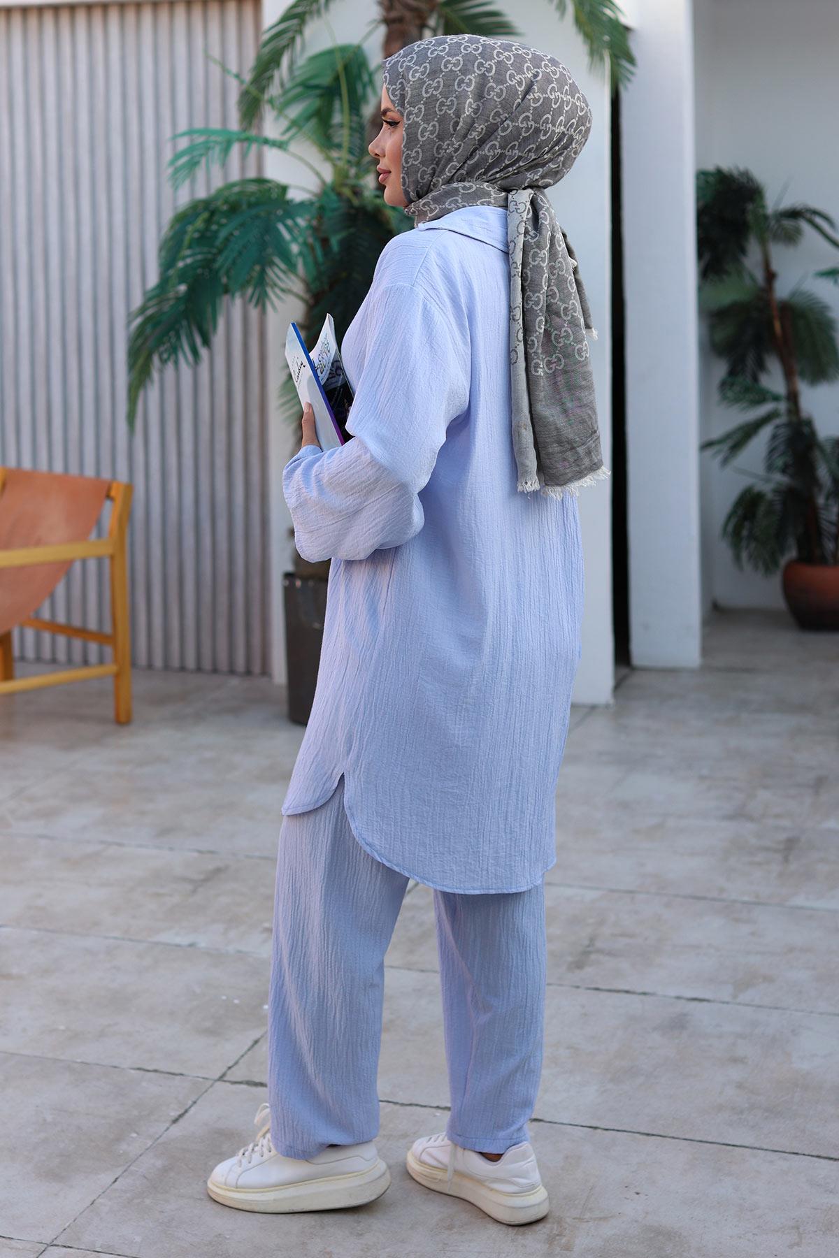 Bağlama Detaylı Kimono Takım Pastel Mavisi 1225