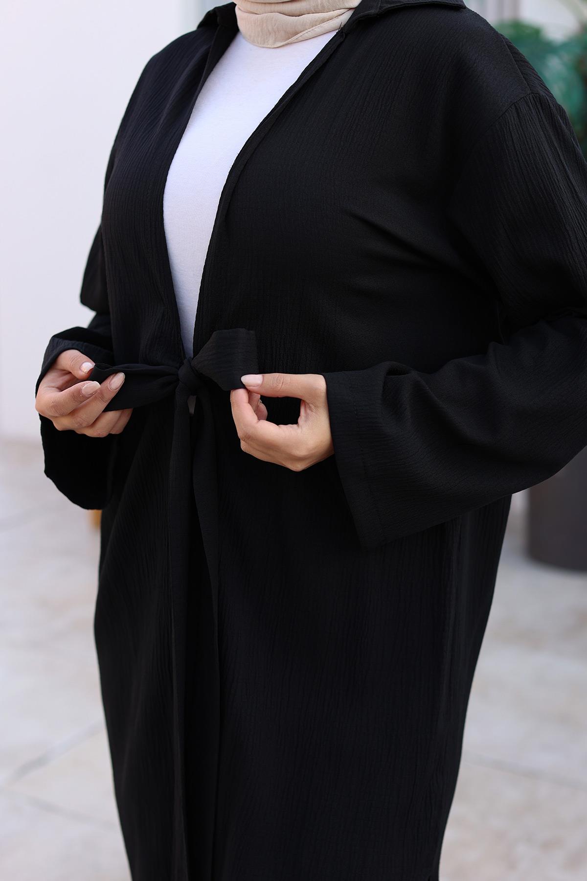 Bağlama Detaylı Kimono Takım Siyah 1225