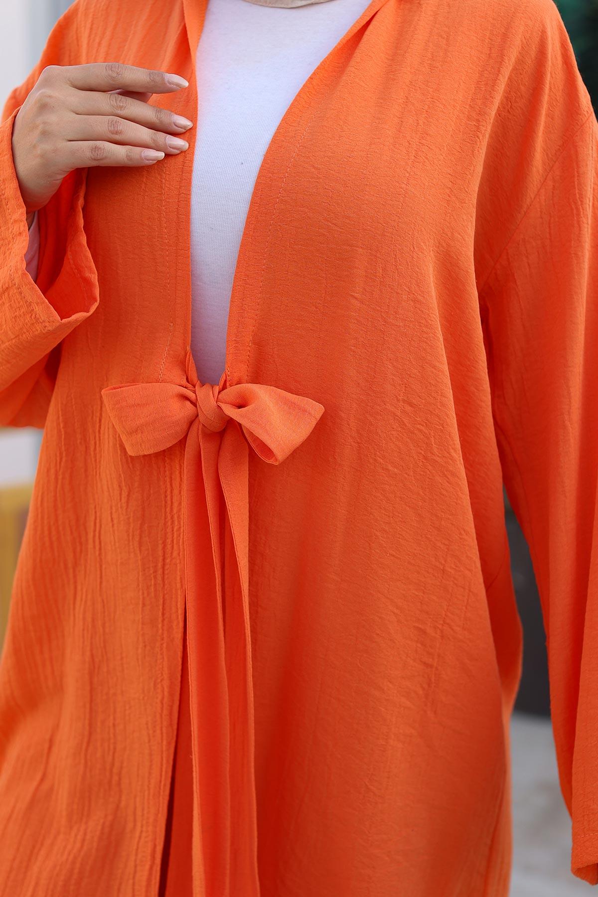 Bağlama Detaylı Kimono Takım Turuncu 1225