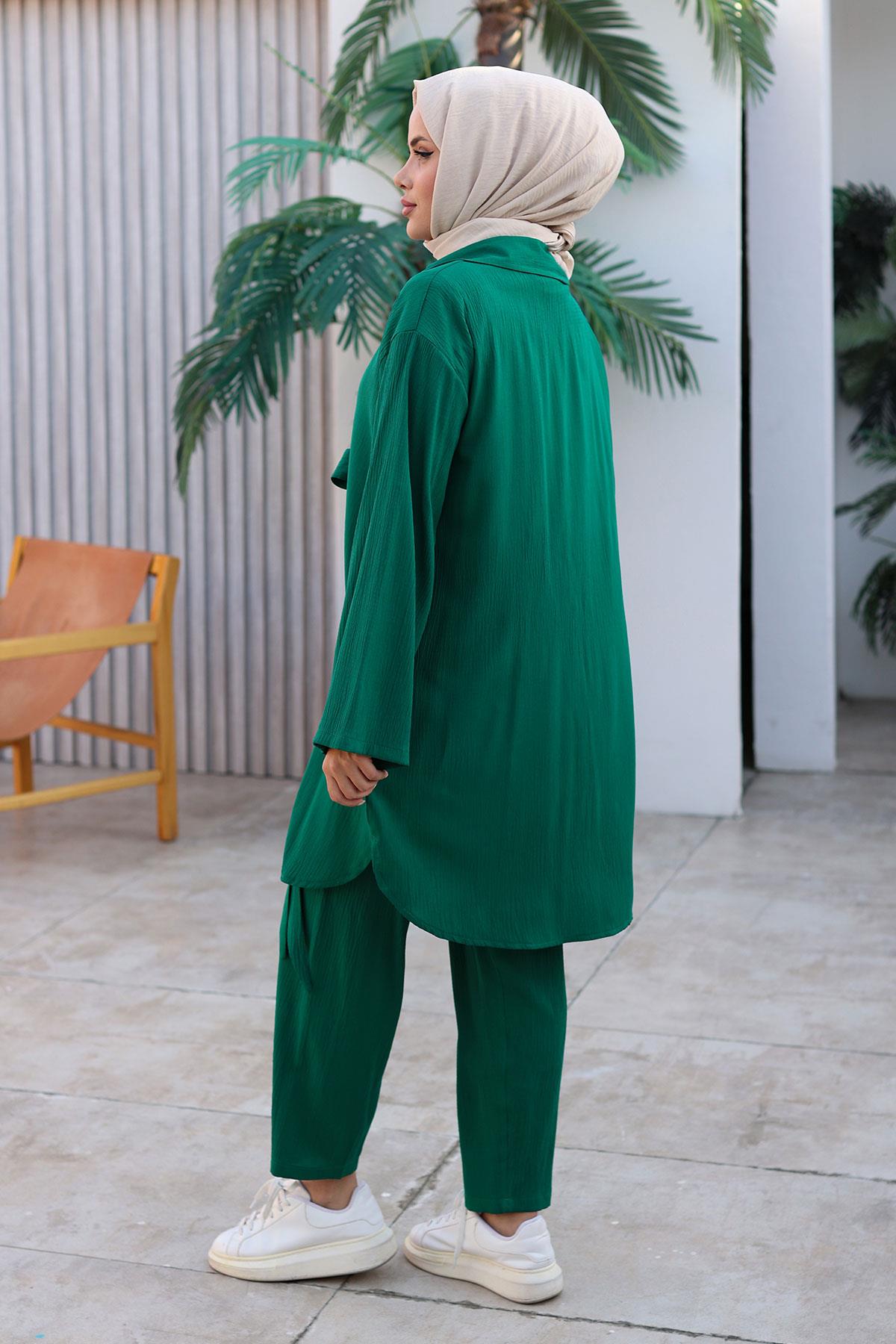 Bağlama Detaylı Kimono Takım Yeşil 1225