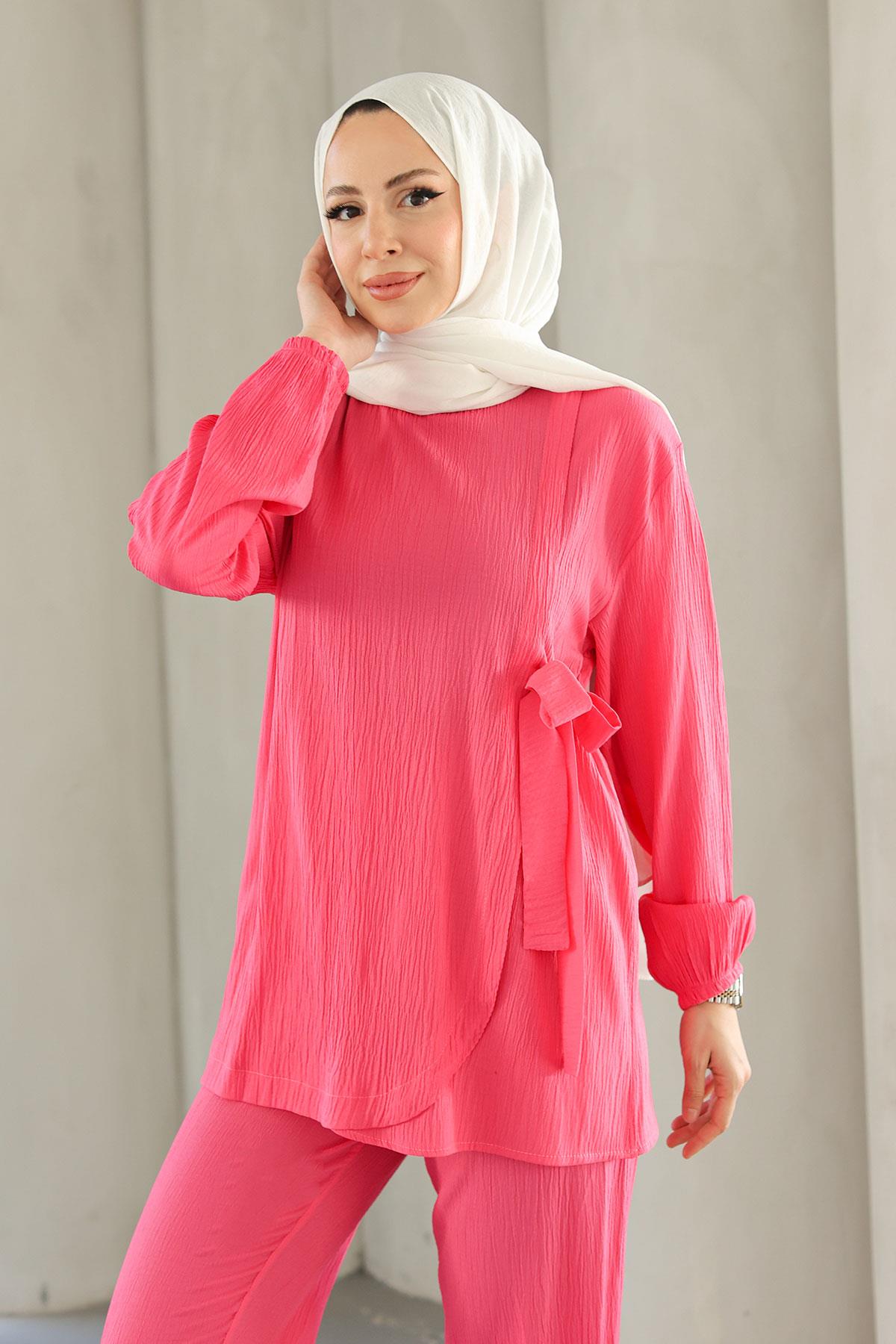 Bağlama Detaylı Takım Fuşya