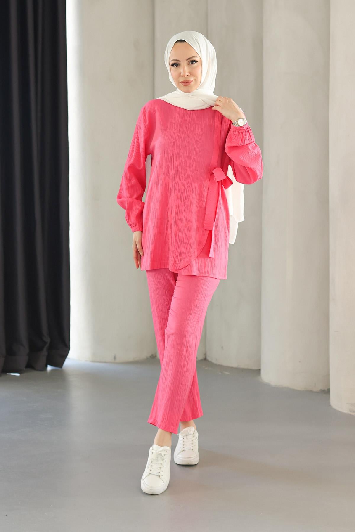 Bağlama Detaylı Takım Fuşya