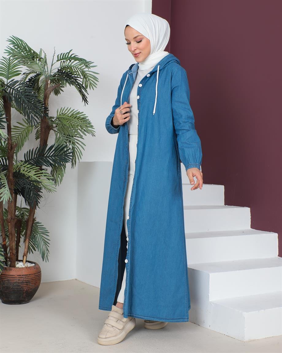 Beyaz Düğmeli Tesettür Açık Kap