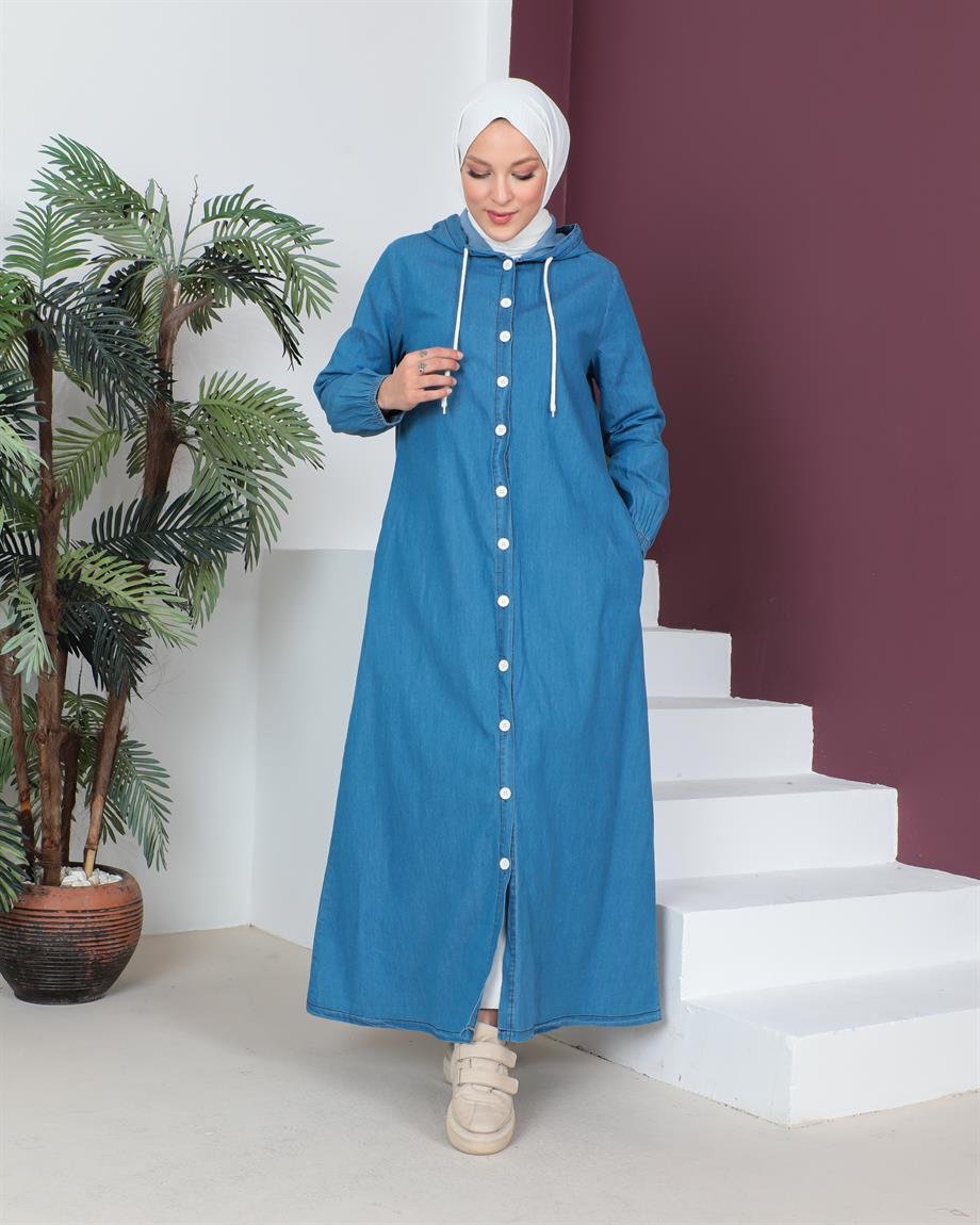 Beyaz Düğmeli Tesettür Açık Kap