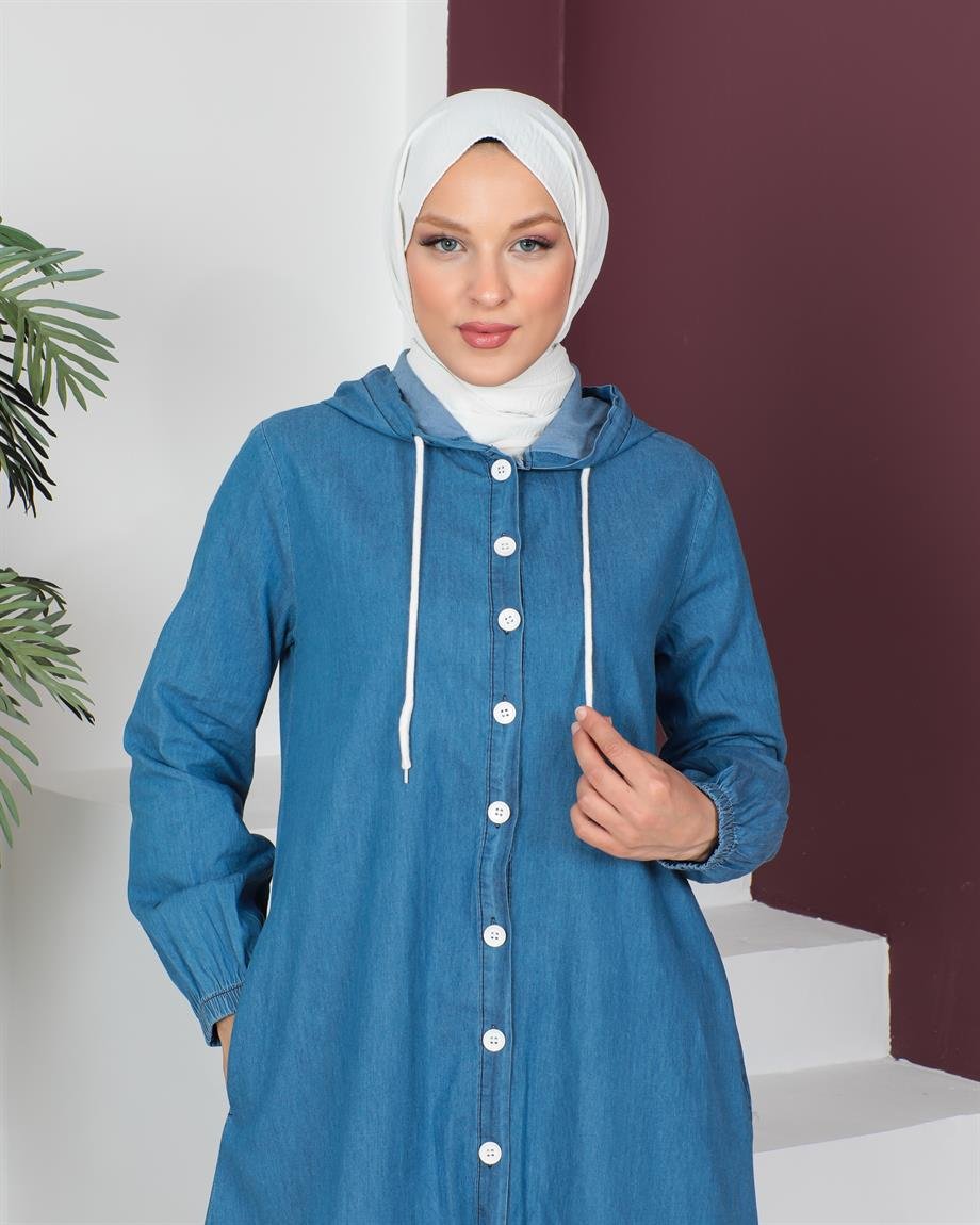 Beyaz Düğmeli Tesettür Açık Kap