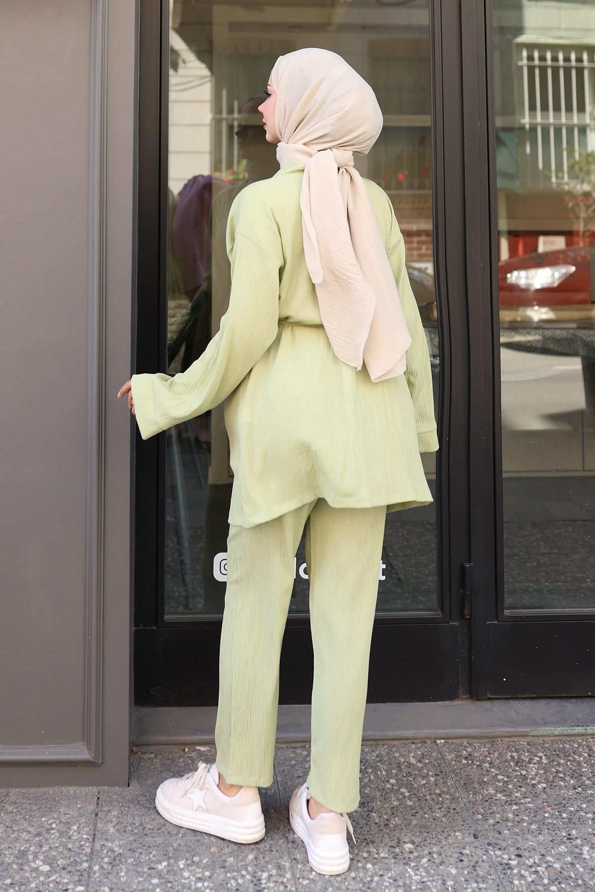 Cep Detaylı Kimono Takım Mint Yeşili