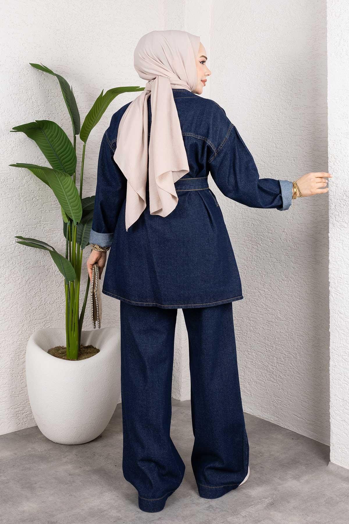 Cep Detaylı Kot Takım Koyu Mavi