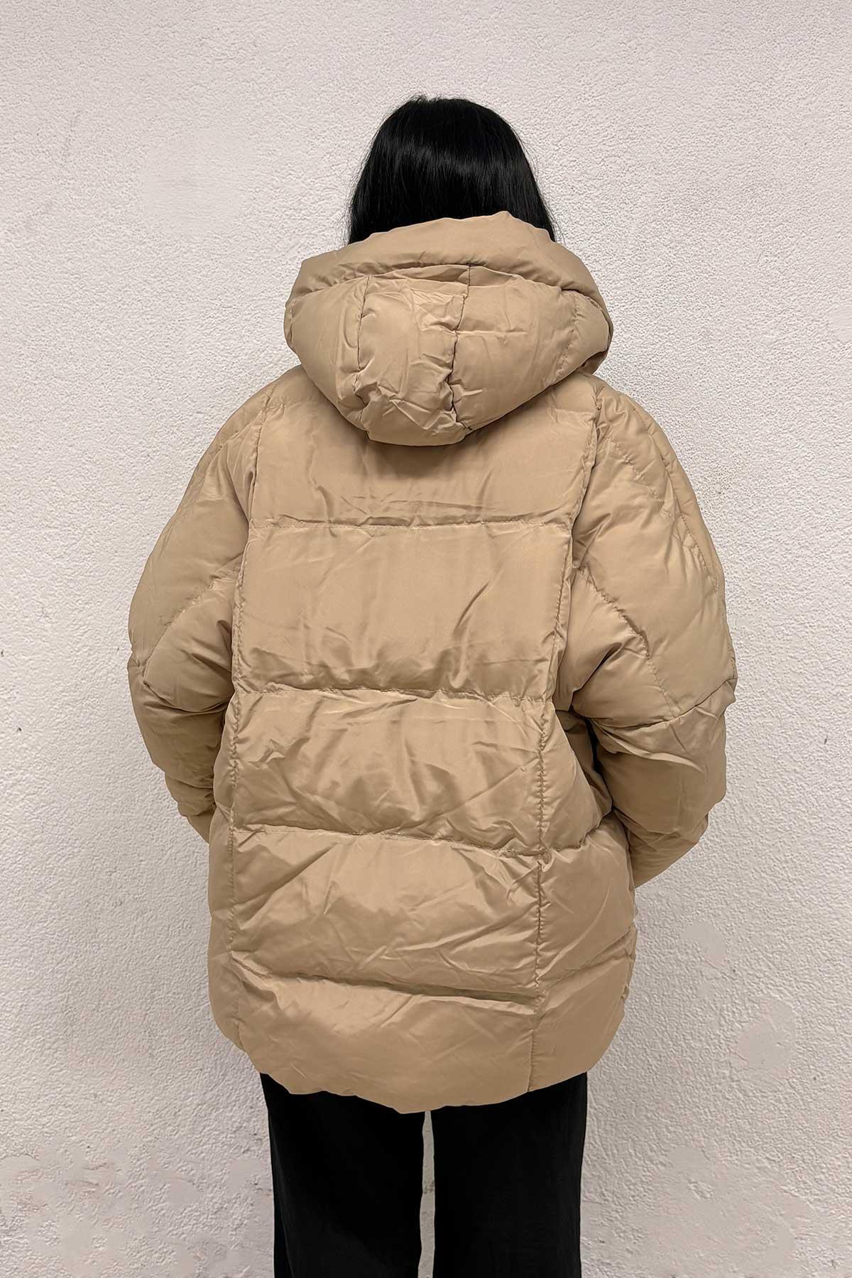 Cep Detaylı Şişme Mont Bej