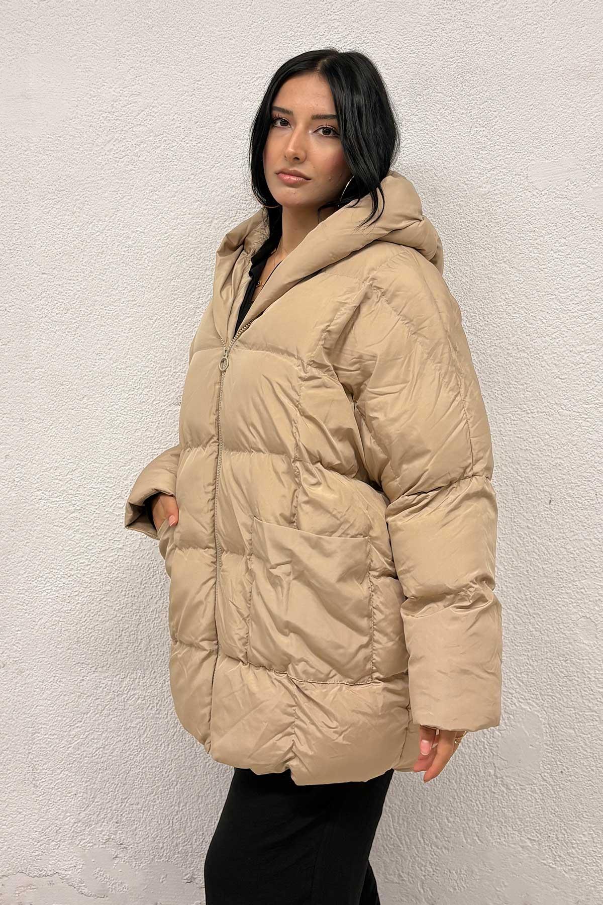 Cep Detaylı Şişme Mont Bej