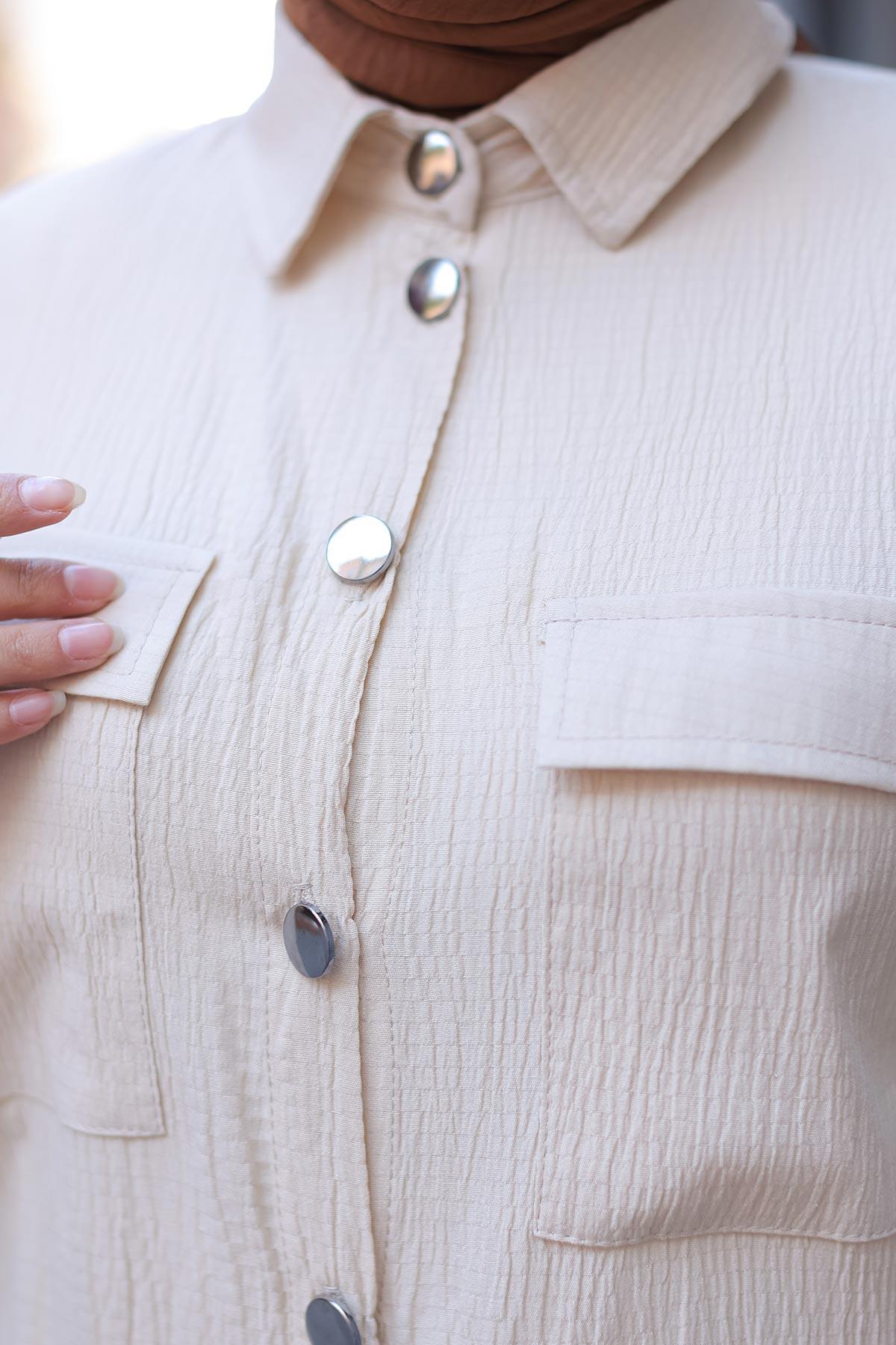 Cep Detaylı Tesettür Bej Takım 