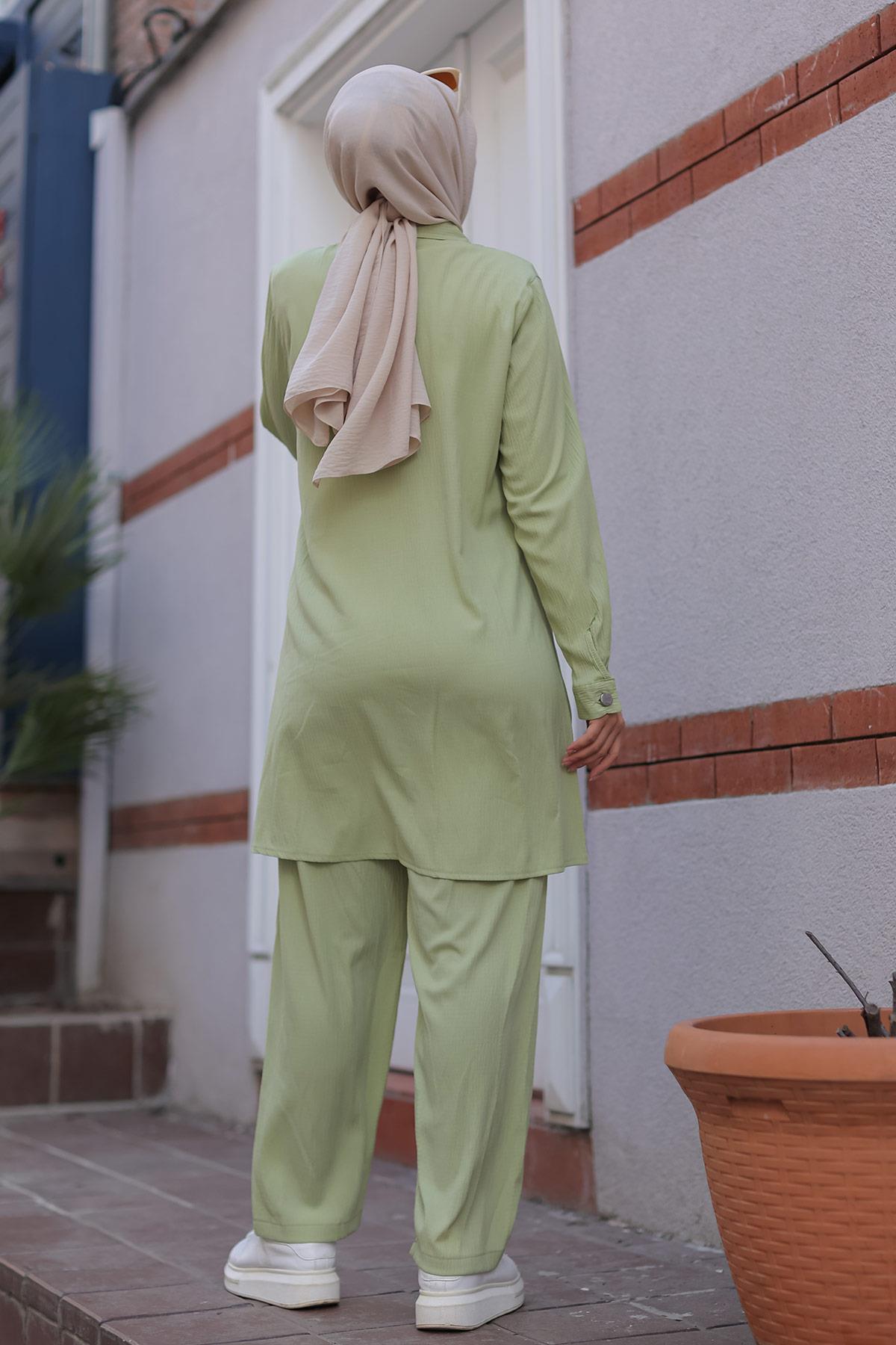 Cep Detaylı Tesettür Mint  Takım