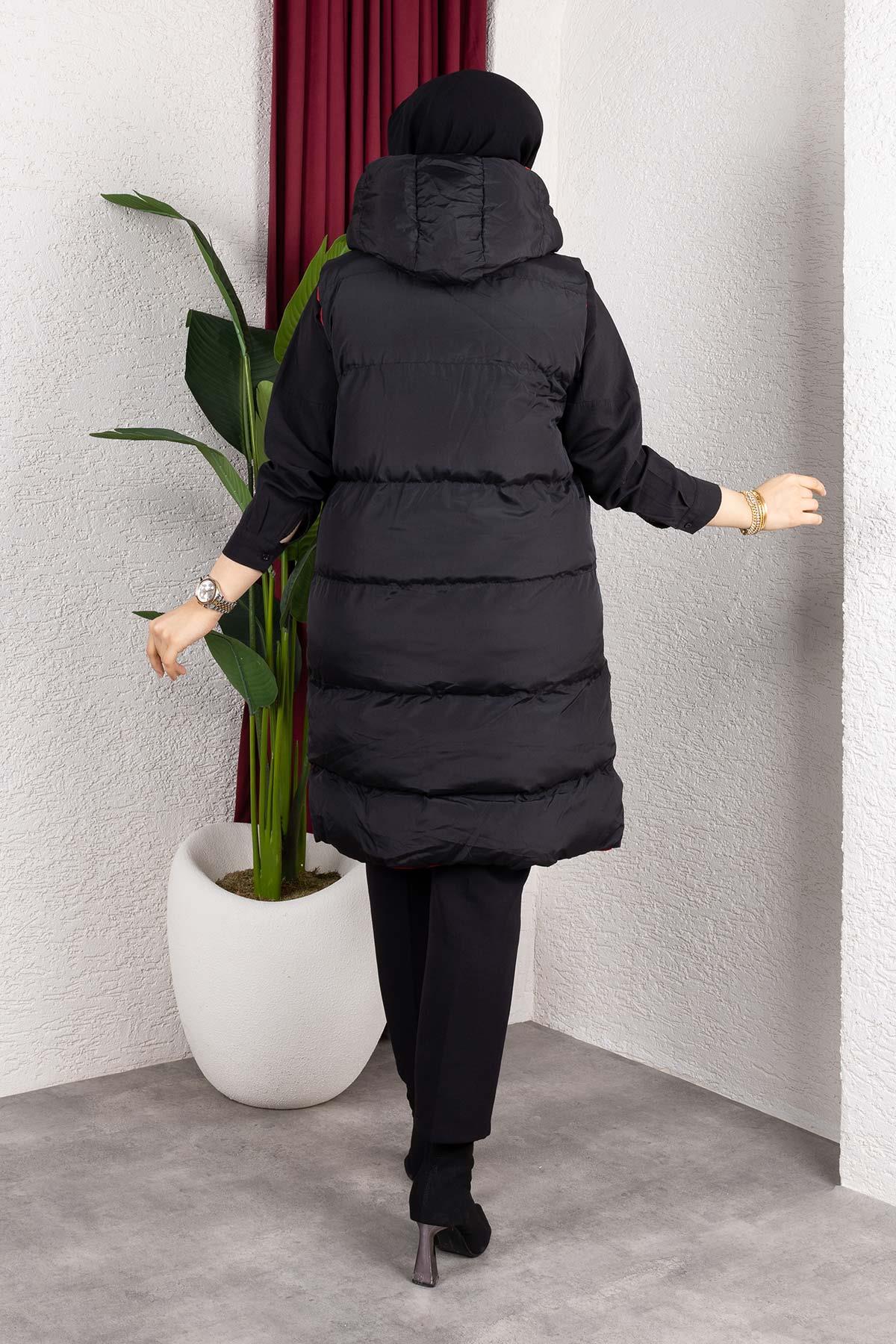 Çift Taraflı Kapşonlu Kırmızı Şişme Yelek