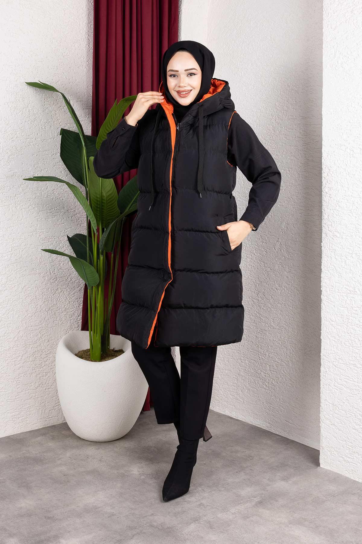 Çift Taraflı Kapşonlu Turuncu Şişme Yelek