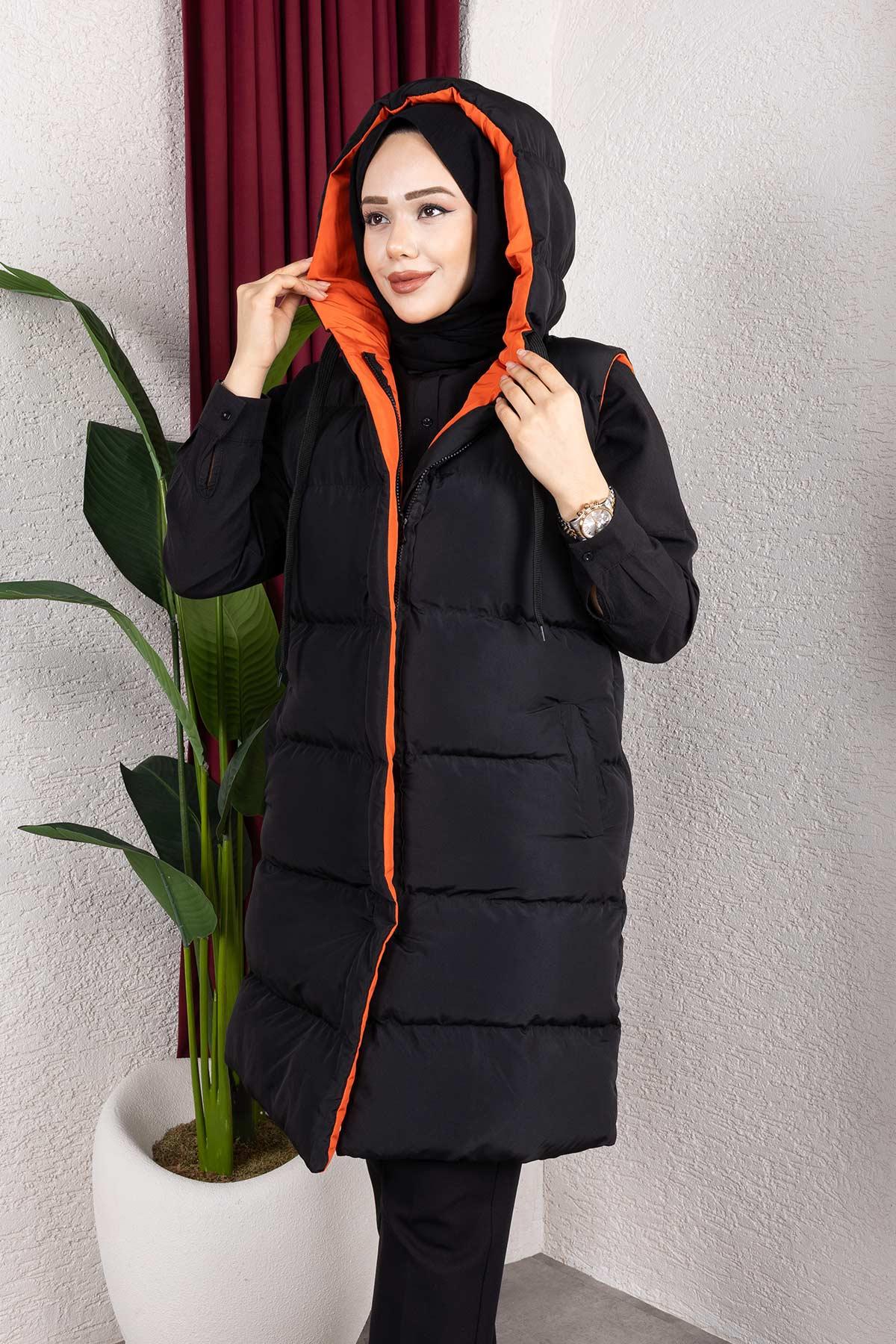 Çift Taraflı Kapşonlu Turuncu Şişme Yelek