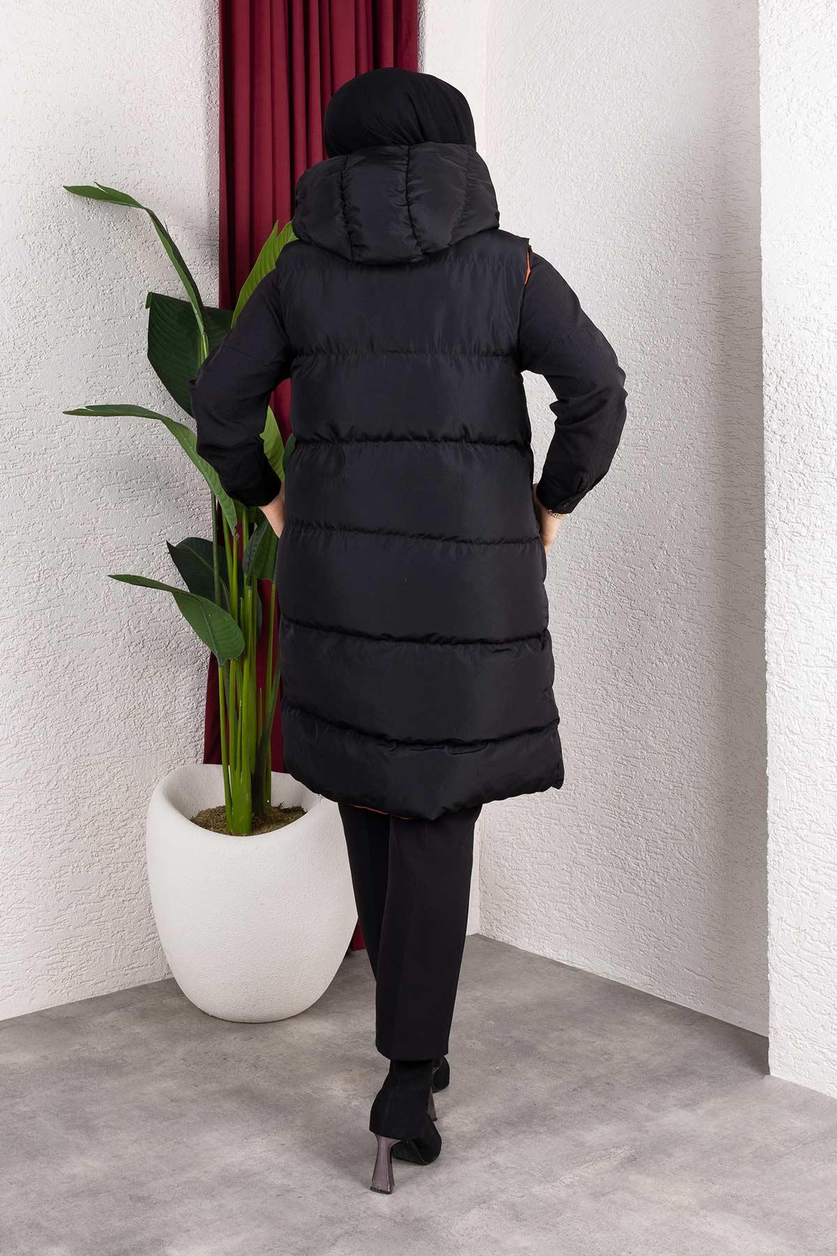 Çift Taraflı Kapşonlu Turuncu Şişme Yelek