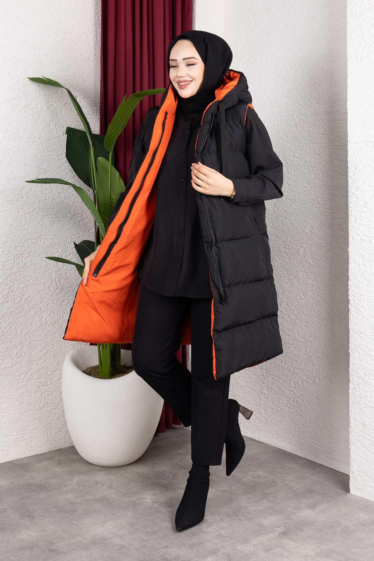 Çift Taraflı Kapşonlu Turuncu Şişme Yelek