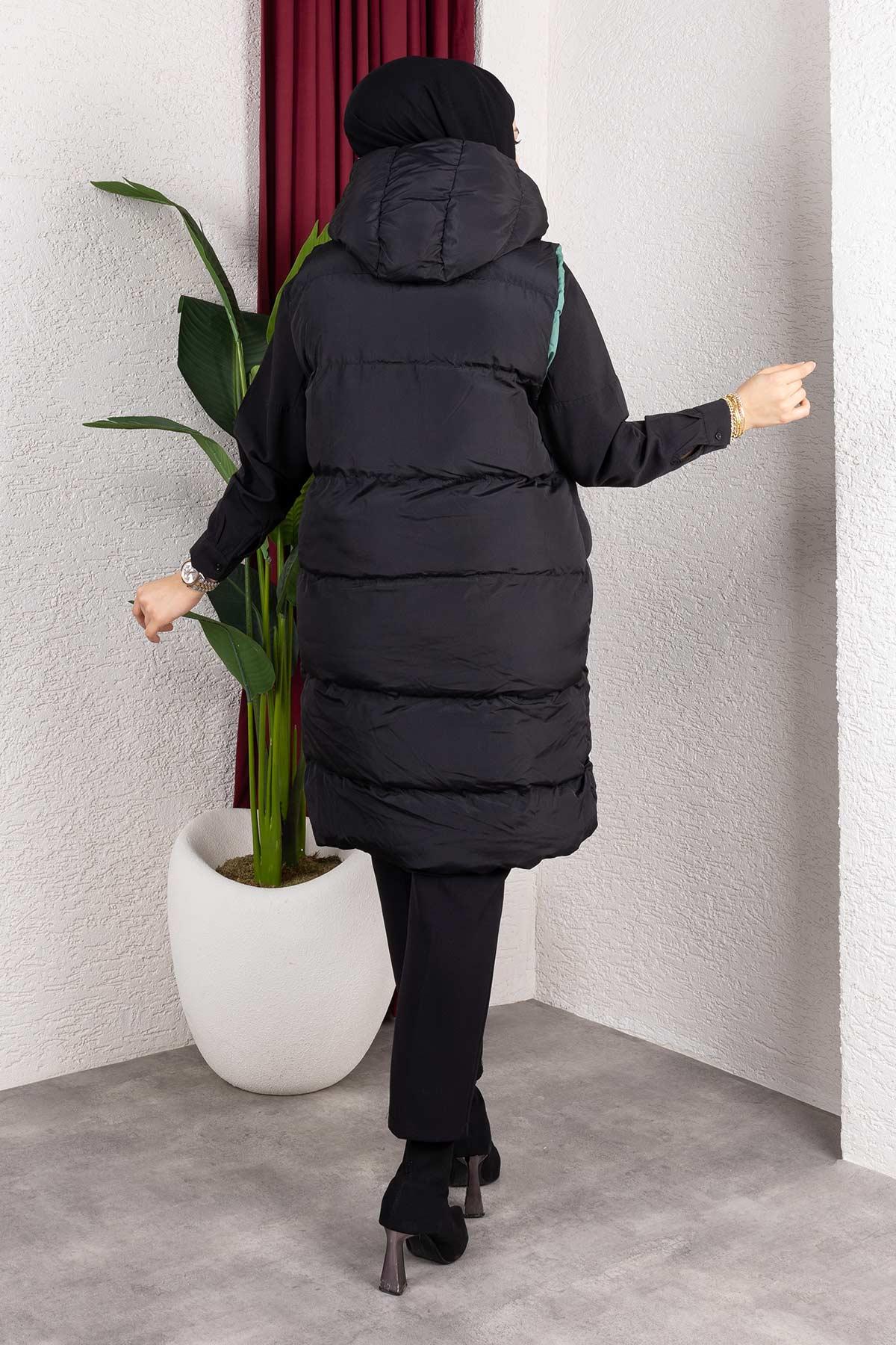 Çift Taraflı Kapşonlu Yeşil Şişme Yelek