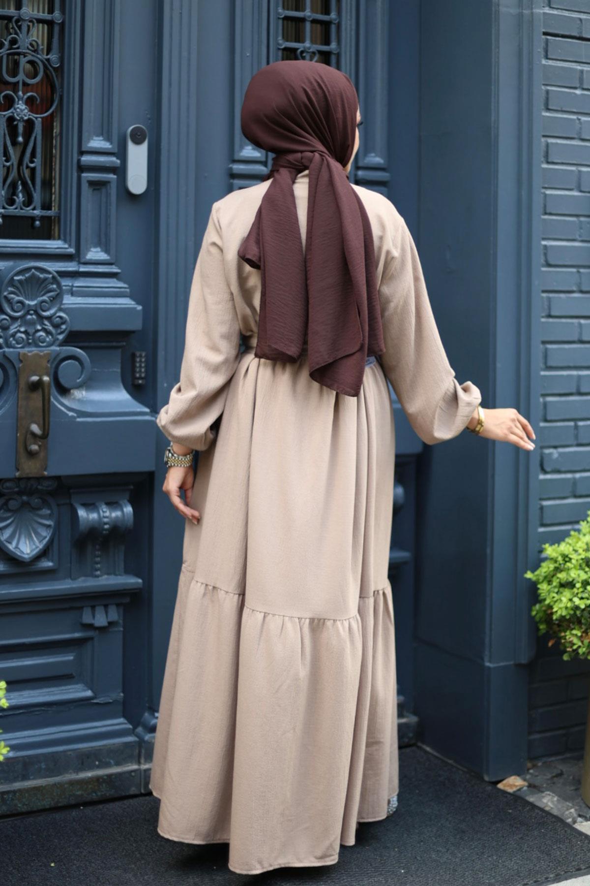 Düğmeli Kat Detaylı  Ferace Vizon 4422