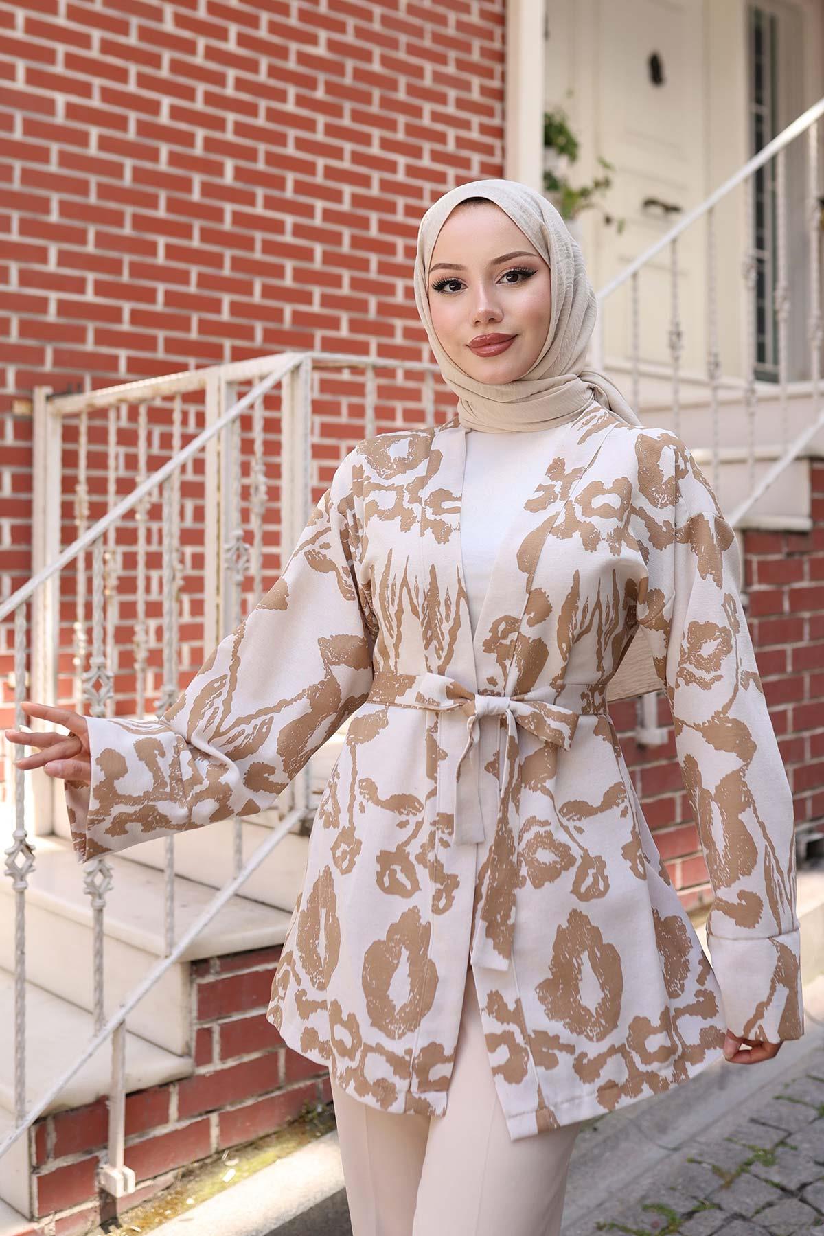 Etnik Desen Kimono Camel