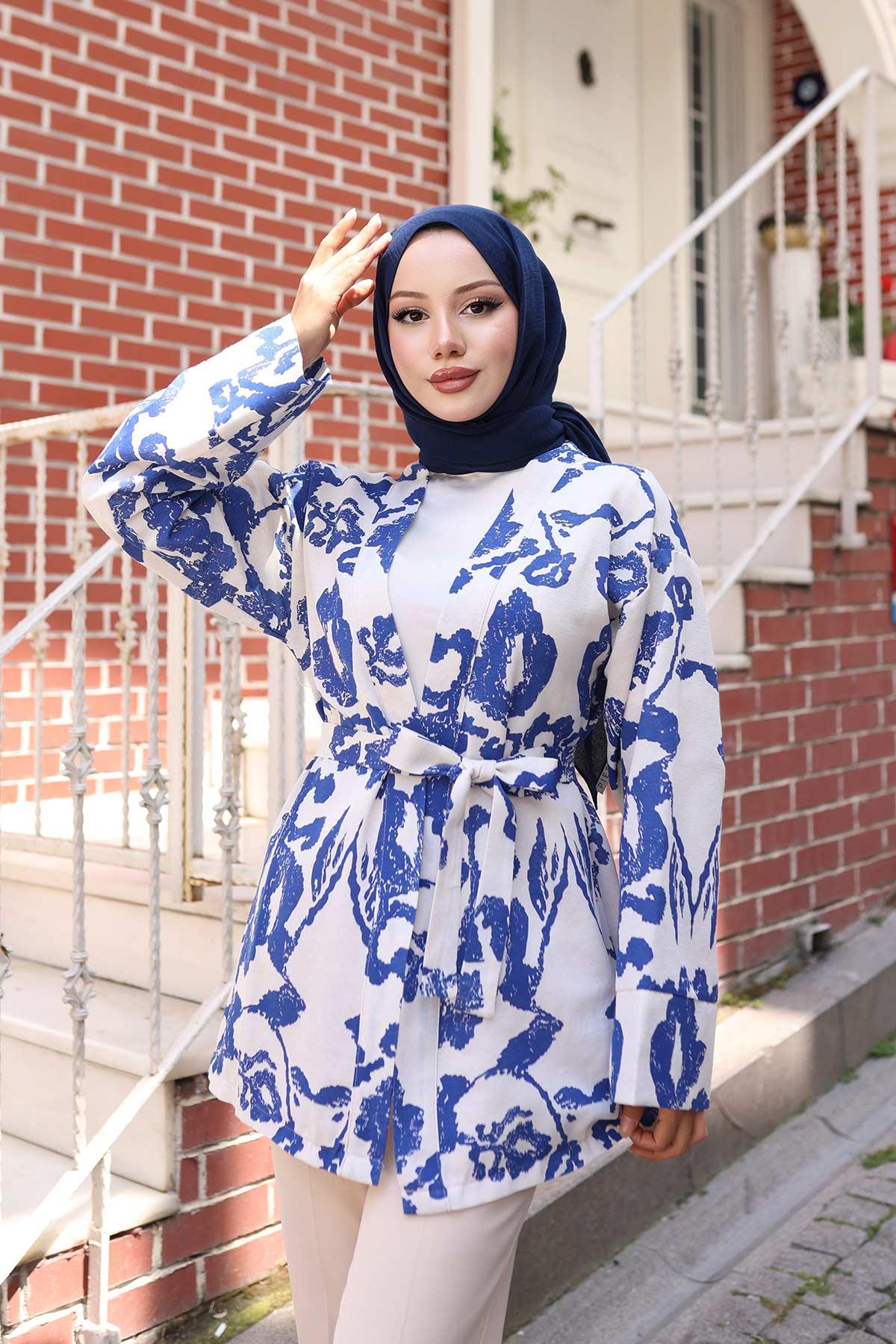 Etnik Desen Kimono İndigo