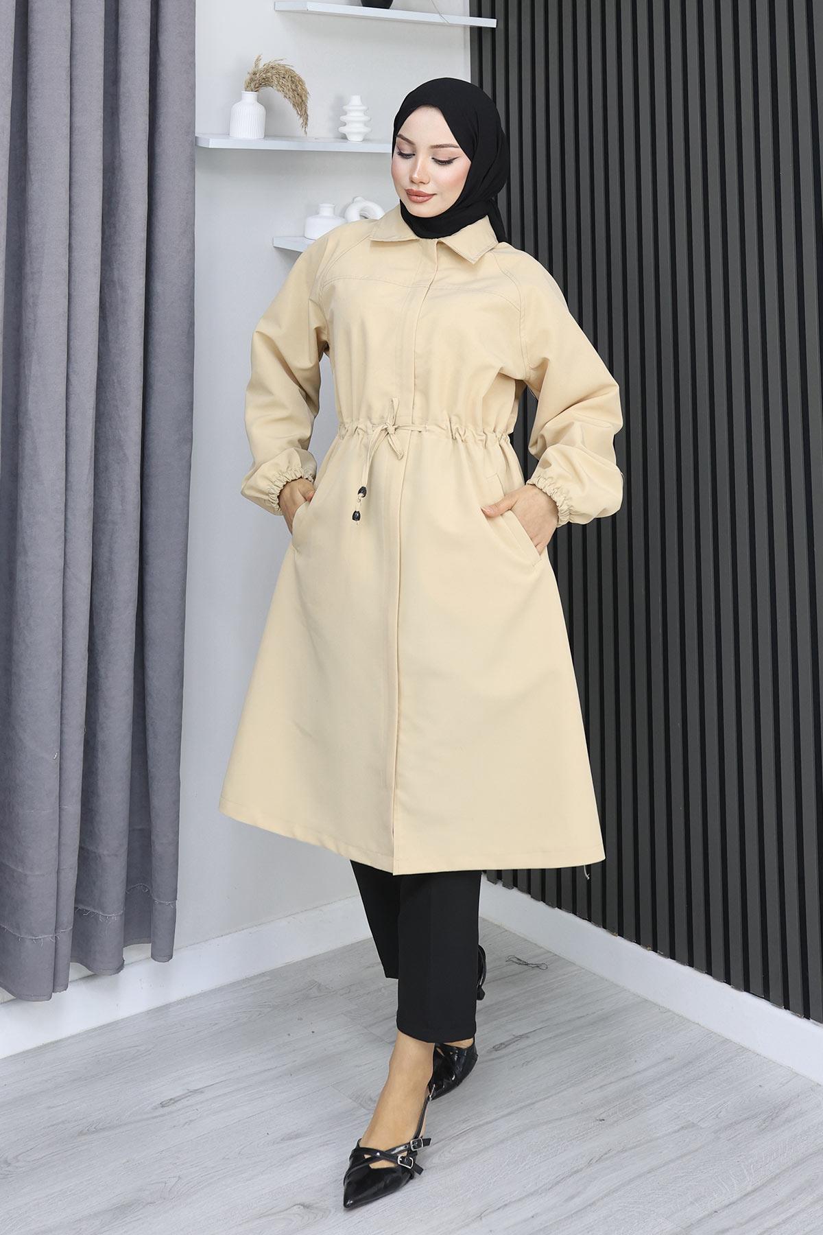 Gizli Patlı Trençkot  Bej 4430