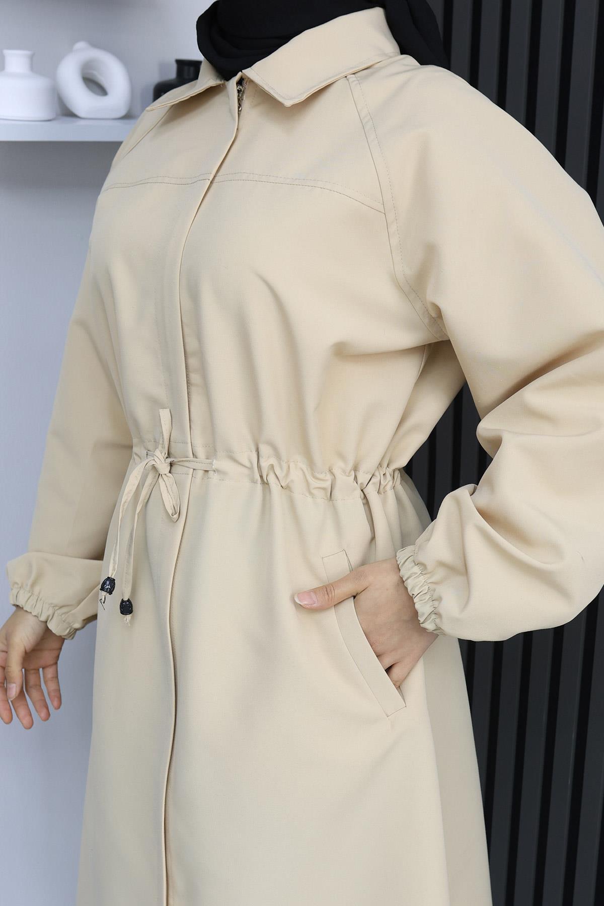 Gizli Patlı Trençkot  Bej 4430