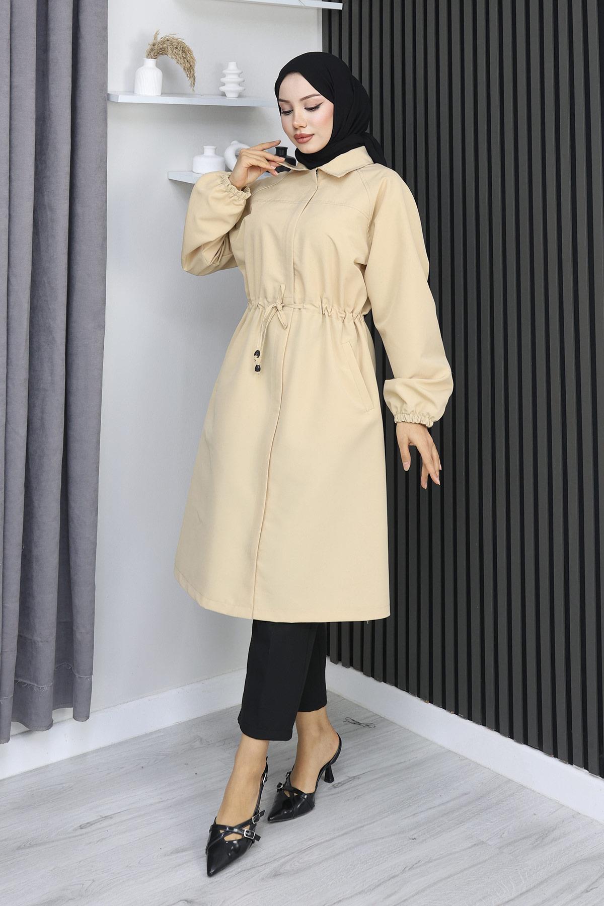 Gizli Patlı Trençkot  Bej 4430