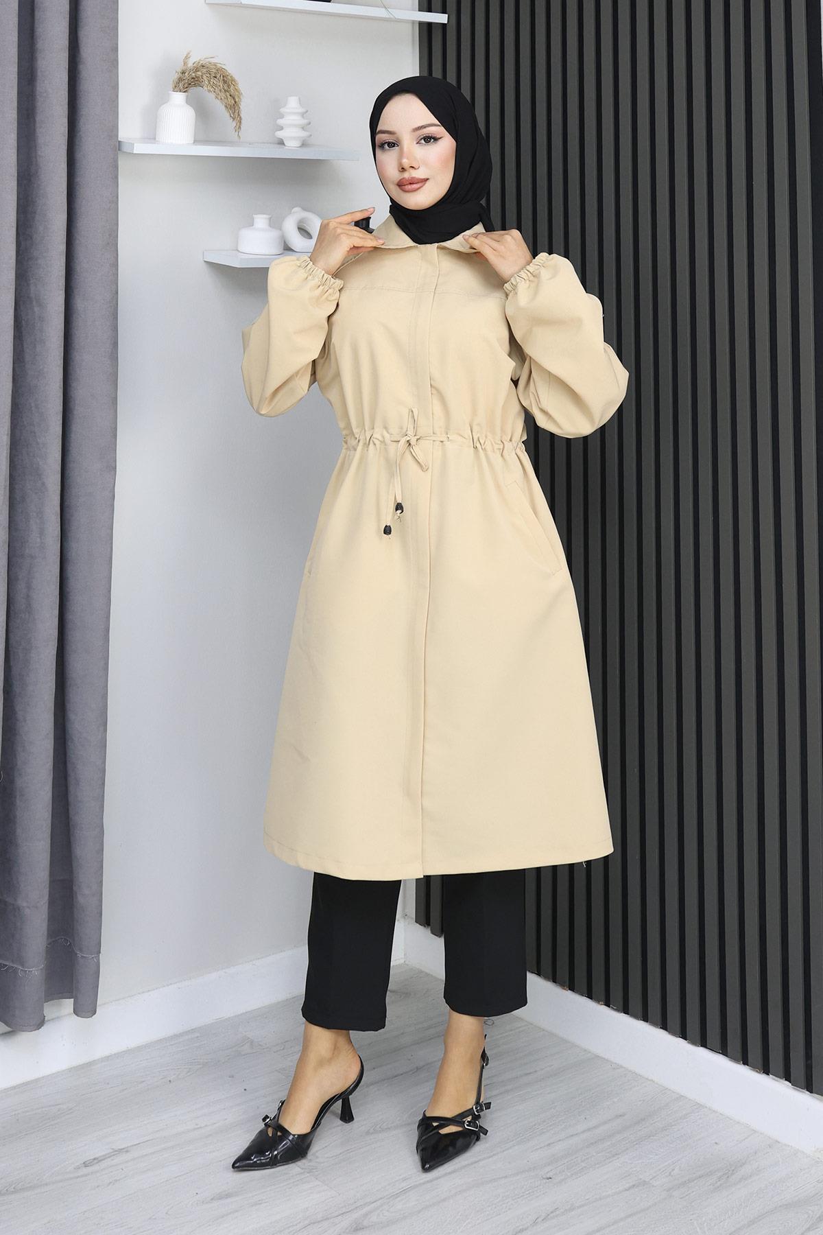 Gizli Patlı Trençkot  Bej 4430