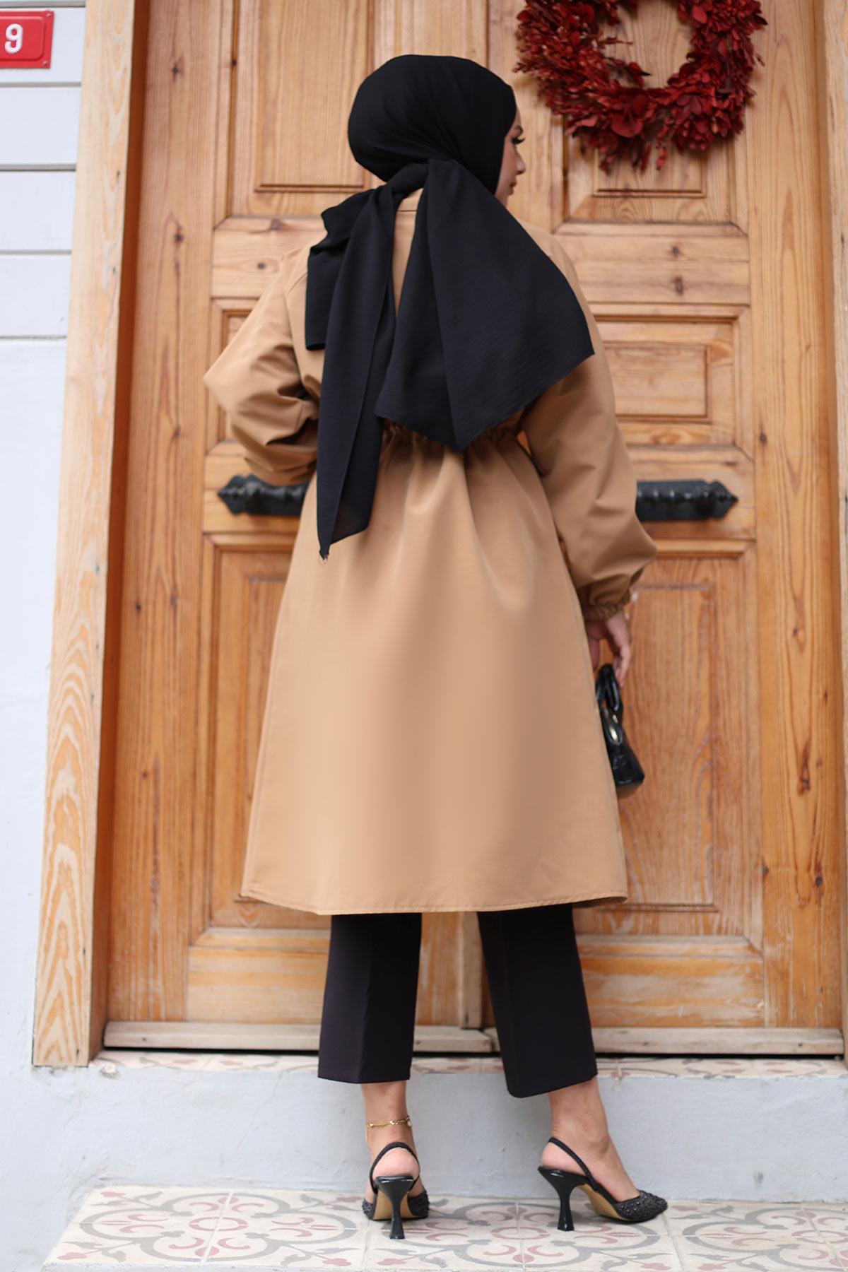 Gizli Patlı Trençkot  Camel 4430